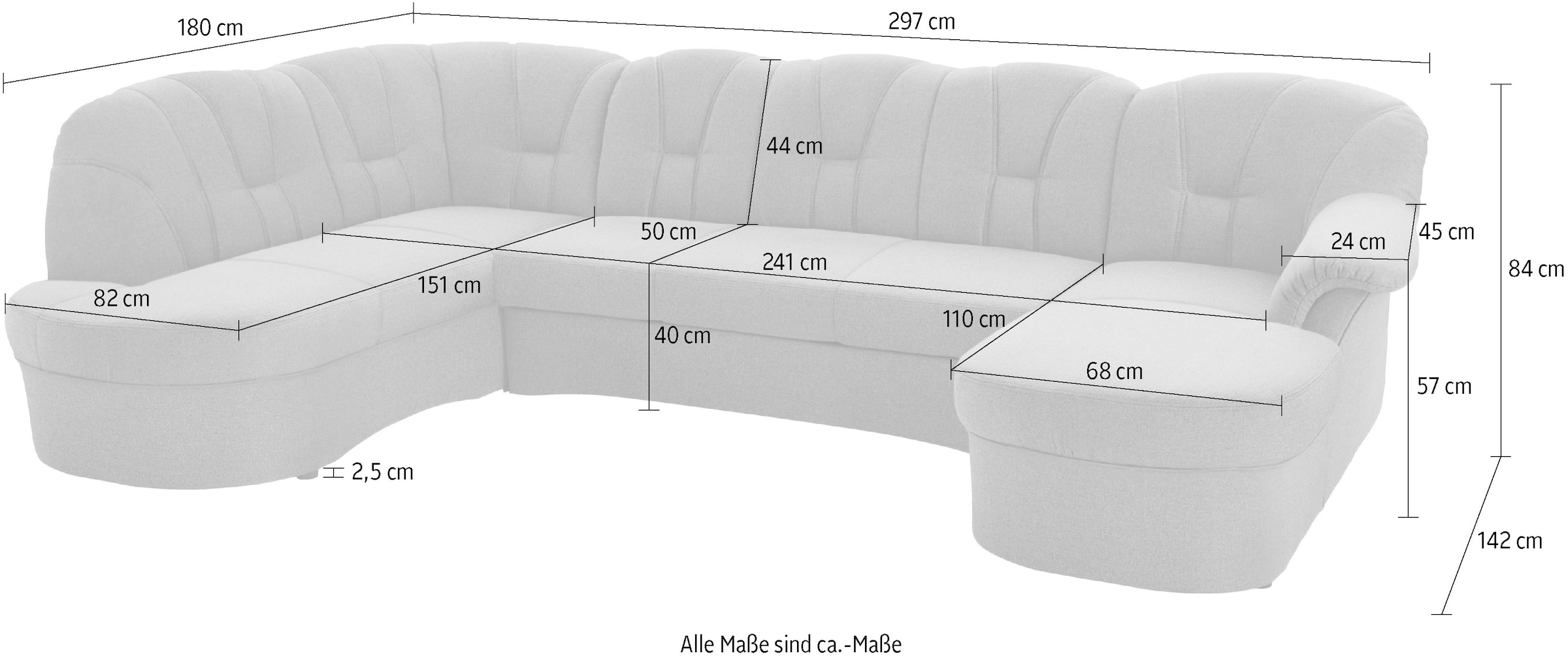 DOMO collection Wohnlandschaft »Papenburg U-Form«, in grosser Farbvielfalt, wahlweise Bettfunktion, frei im Raum stellbar