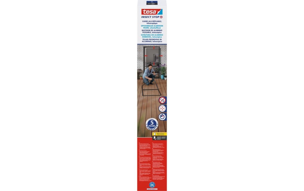 tesa Cadre de fenêtre moustiquaire »FALT Alu Rahmen teleskopierbar Premium für Türen« Paquet, Cadre télescopique en aluminium, 1 cuis tlg. Moustiquaire alu 80 cm x 170 cm jusqu'à 100x cm x 220 cm