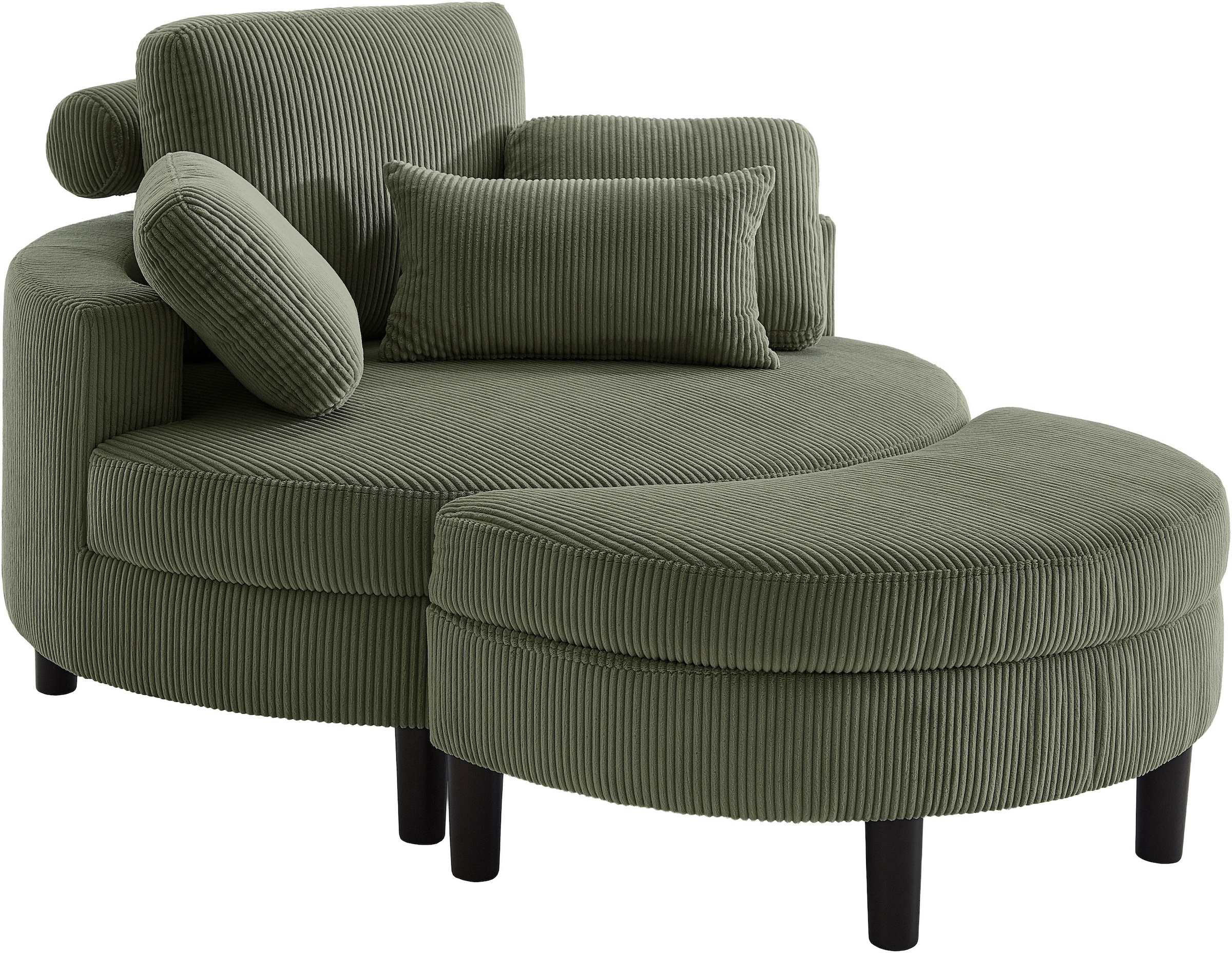 ATLANTIC home collection Loveseat »Ravi«, XXL- Sessel, inklusive Stauraumhocker, Rückenkissen & drei Zierkissen