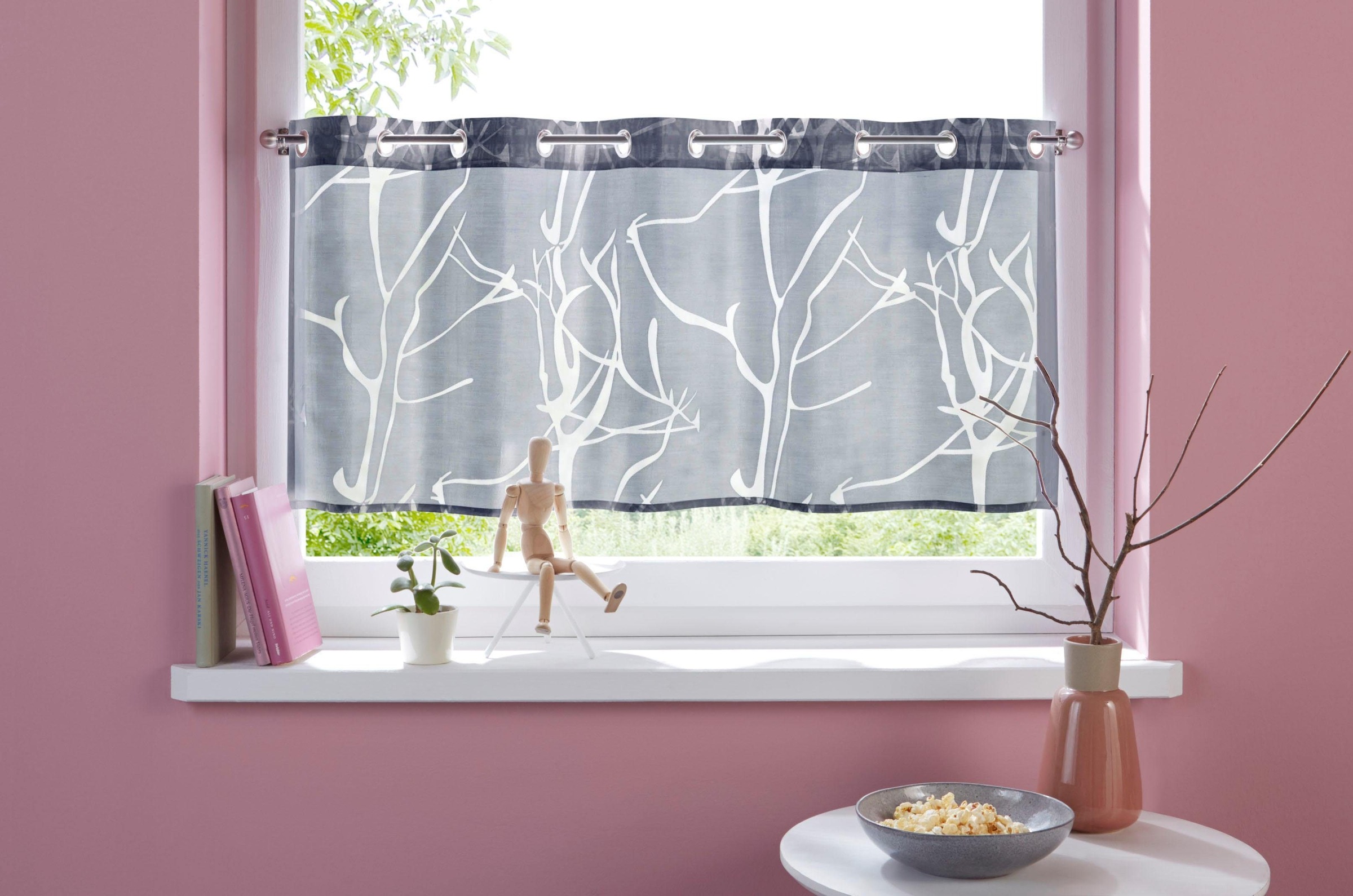 Image of GOODproduct Scheibengardine "Anna" Ösen 1 Stk. tlg. Viskose & Polyester, Äste-Motiv