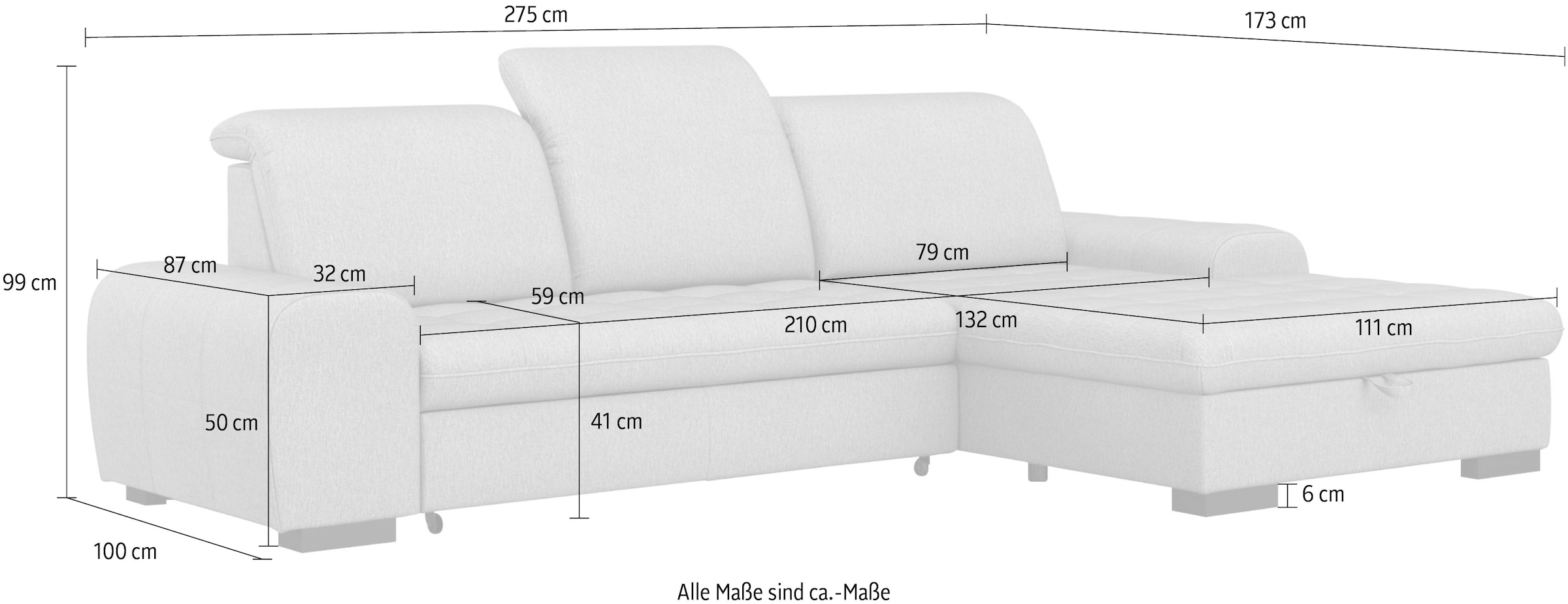 sit&more Ecksofa »Luxor L-Form«, wahlweise mit Bettfunktion, Bettkasten und Kopfteilverstellung
