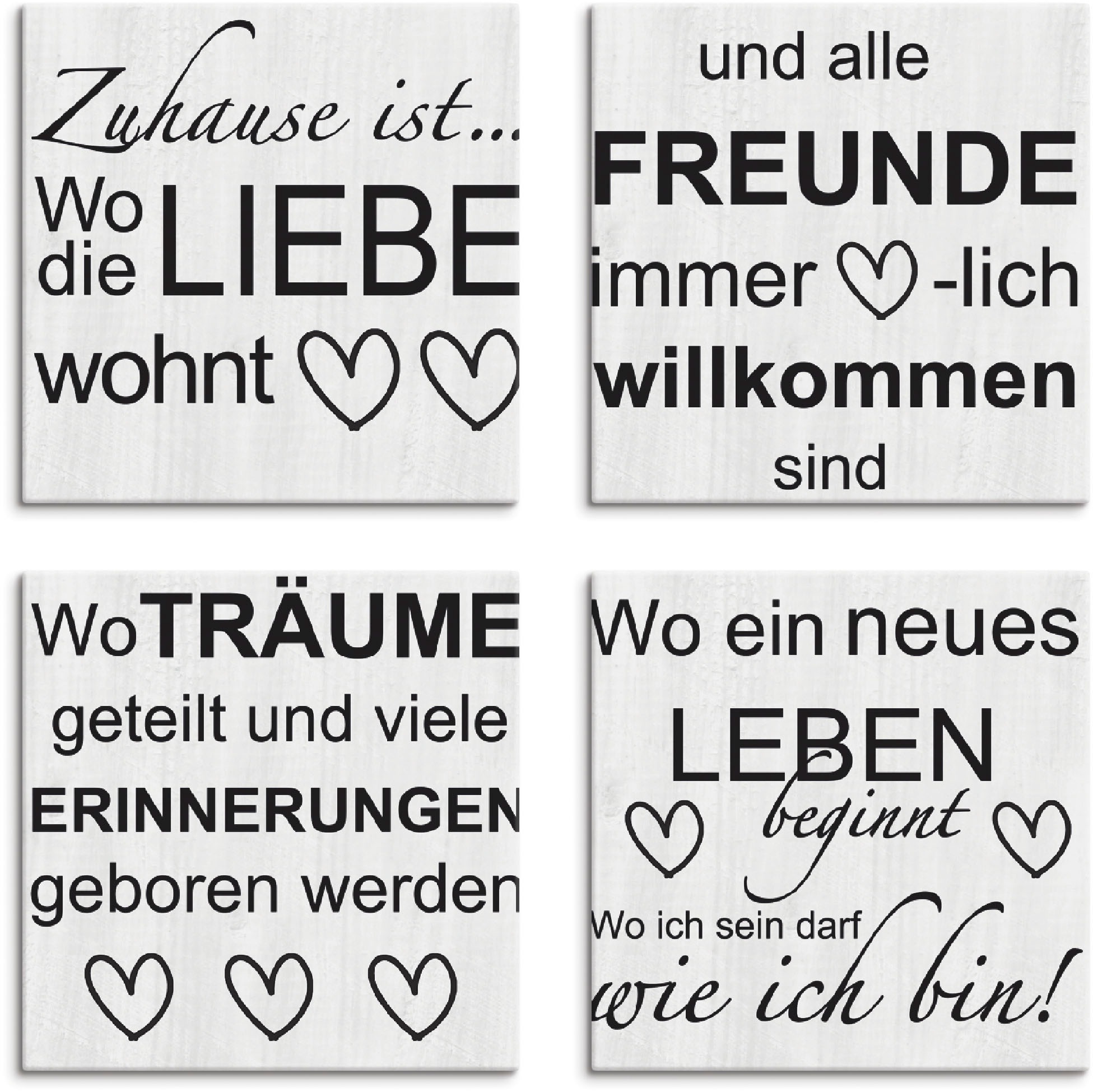 Image of Artland Leinwandbild »Wo die Liebe wohnt 1-4«, Sprüche & Texte, (4 St.) bei Ackermann Versand Schweiz
