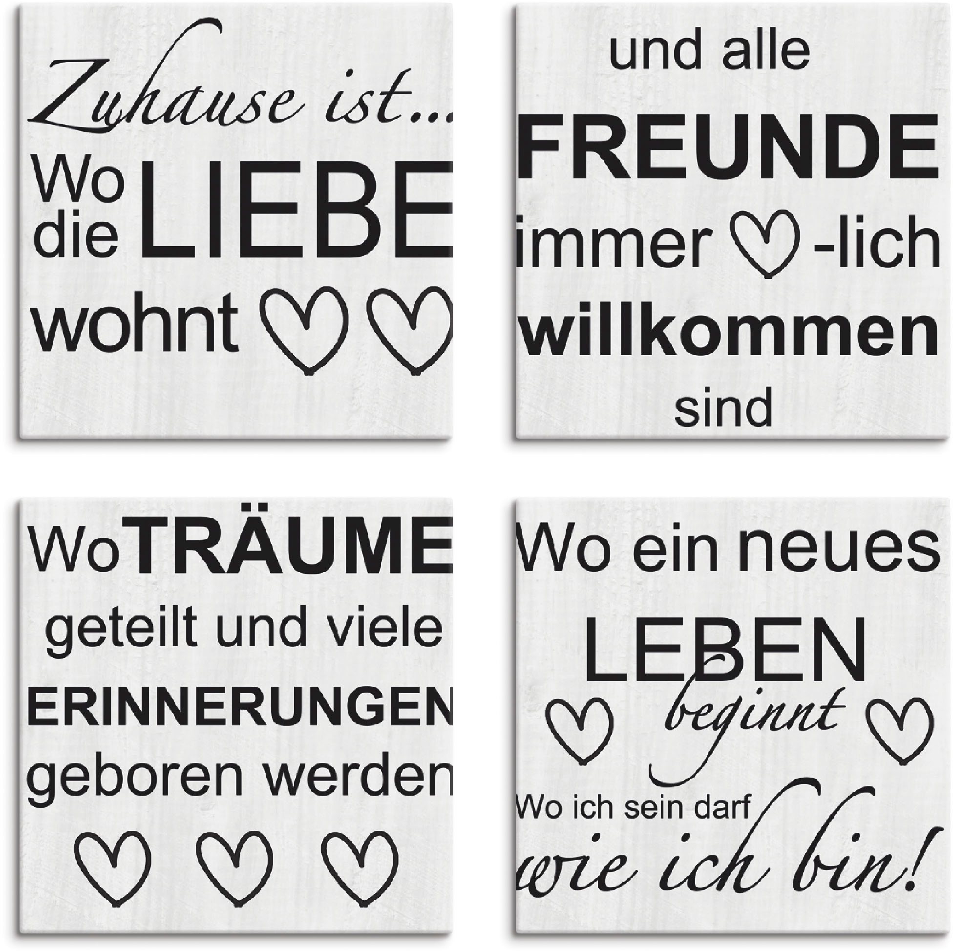 Image of Artland Leinwandbild "Wo die Liebe wohnt 1-4" Sprüche & Texte 4 Stk. tlg. 4er Set, verschiedene Grössen