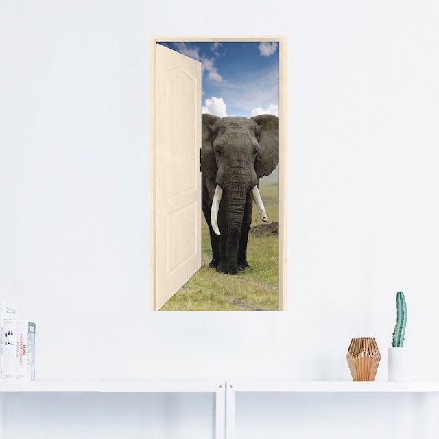 Artland Wandbild »Offene weisse Türe mit Blick auf Elefant«, Wildtiere, (1  St.), als Alubild, Leinwandbild, Wandaufkleber oder Poster in versch.  Grössen maintenant