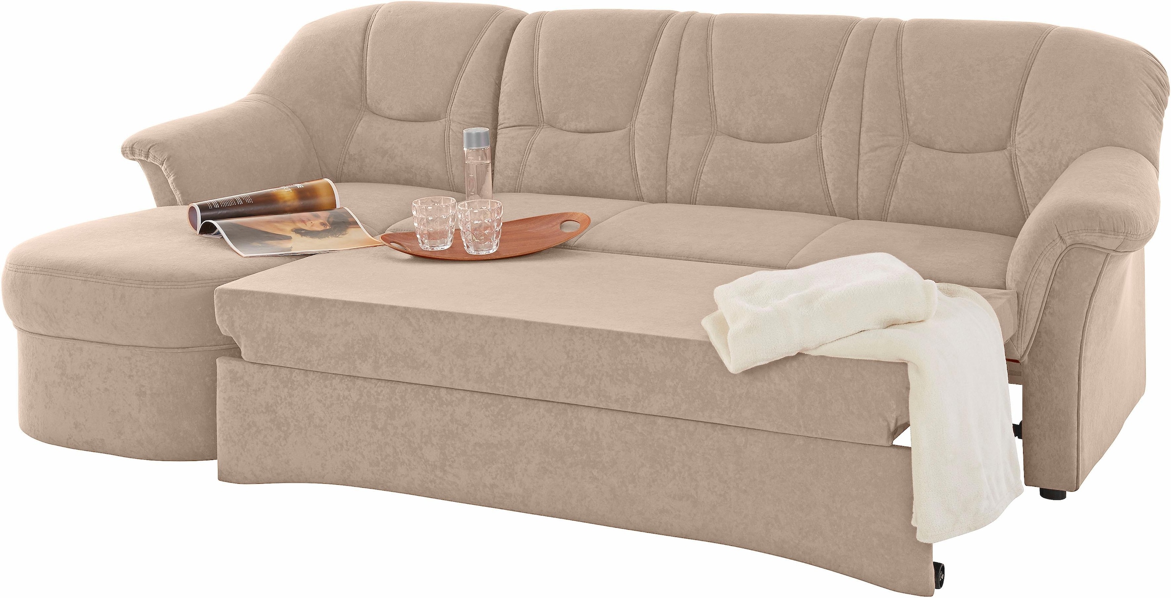 DOMO collection Ecksofa »Sarafina zeitlos und komfortabel, optional mit Federkern, L-Form«, wahlweise mit Bettfunktion