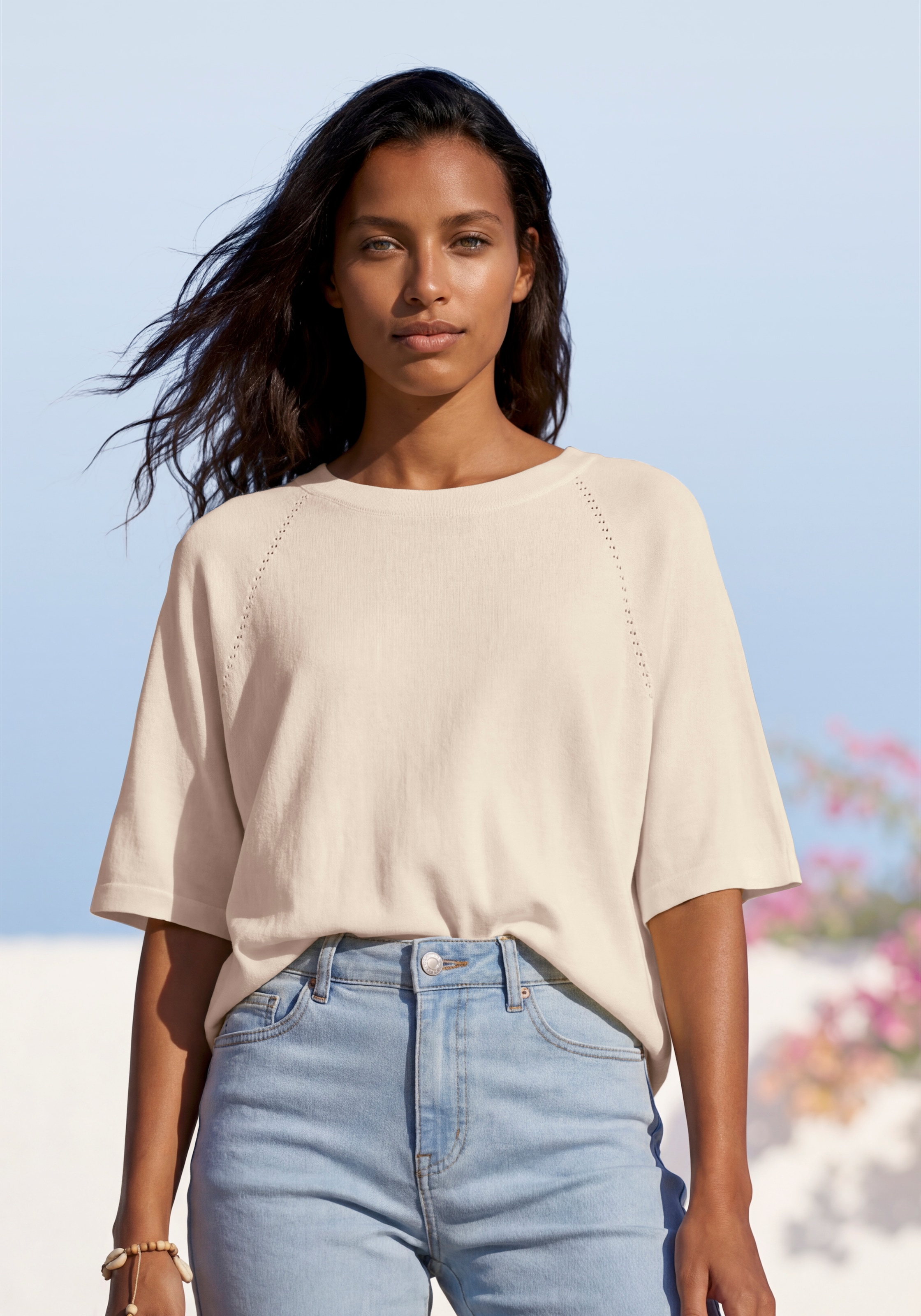 Image of Vivance Kurzarmshirt "mit Lochstrickmuster" aus weichem Viskose-Strick