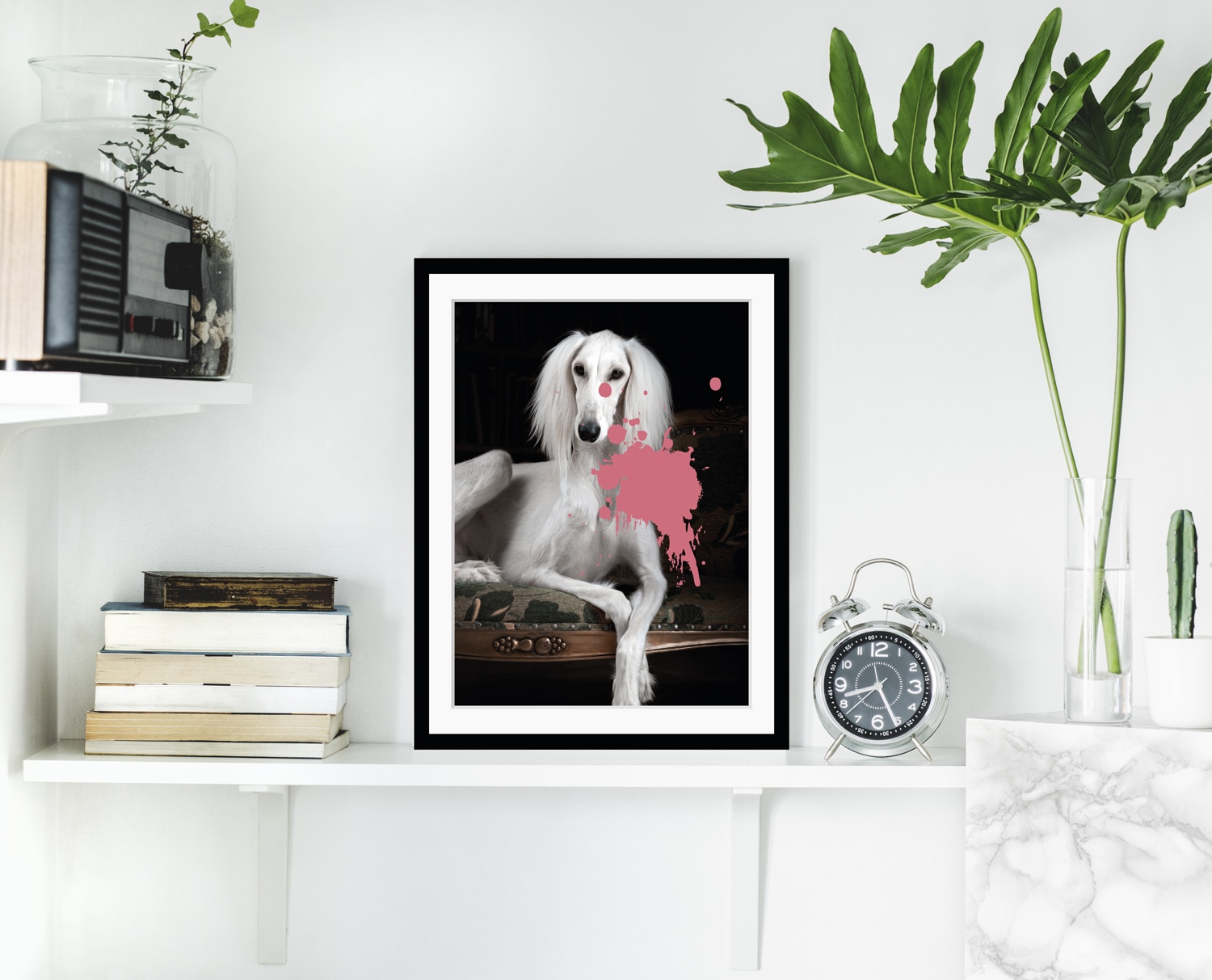 queence Bild »Pudel mit Farbklecks«, Hunde-Hund-Hundebilder-Haustiere-Humor, HD Premium Poster-Druck inkl. Holzrahmen