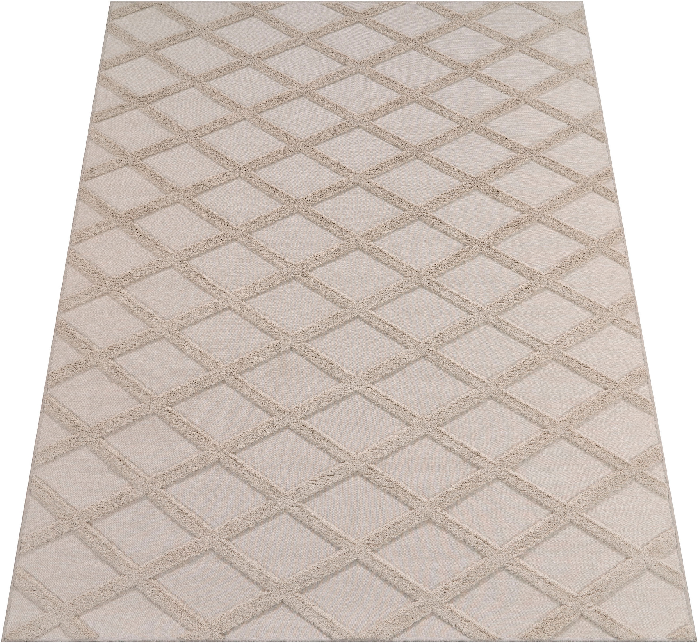 Paco Home Teppich »Utrecht 642«, rechteckig, 4 mm Höhe, Kurzflor, Uni Farben, 3D-Design, Rauten Muster, Hoch-Tief Effekt