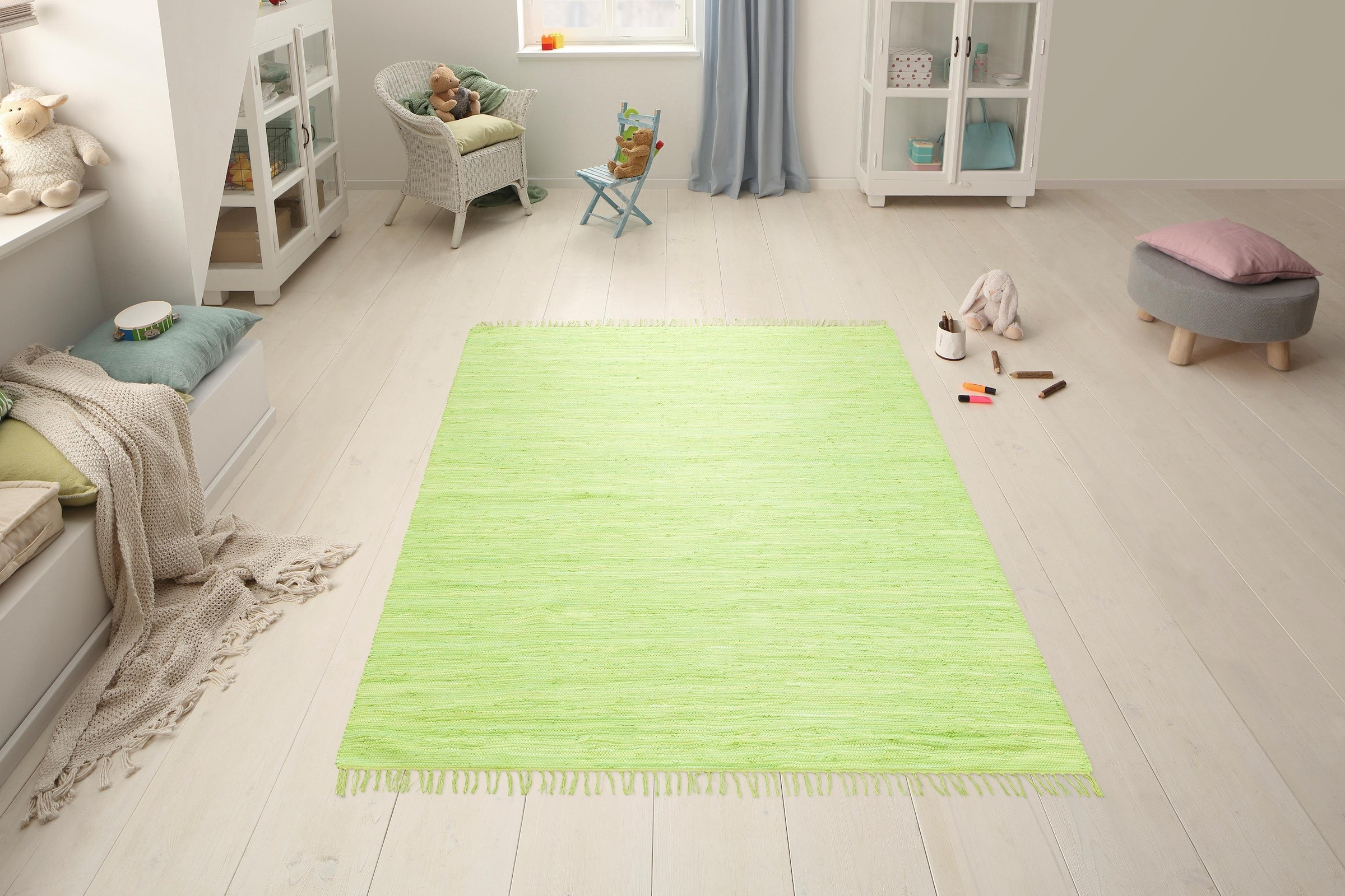 GOODproduct Teppich »Paul« rechteckig 5 mm Höhe Wendeteppich, Uni, handgewebt, mit Fransen, reine Baumwolle, Läufer