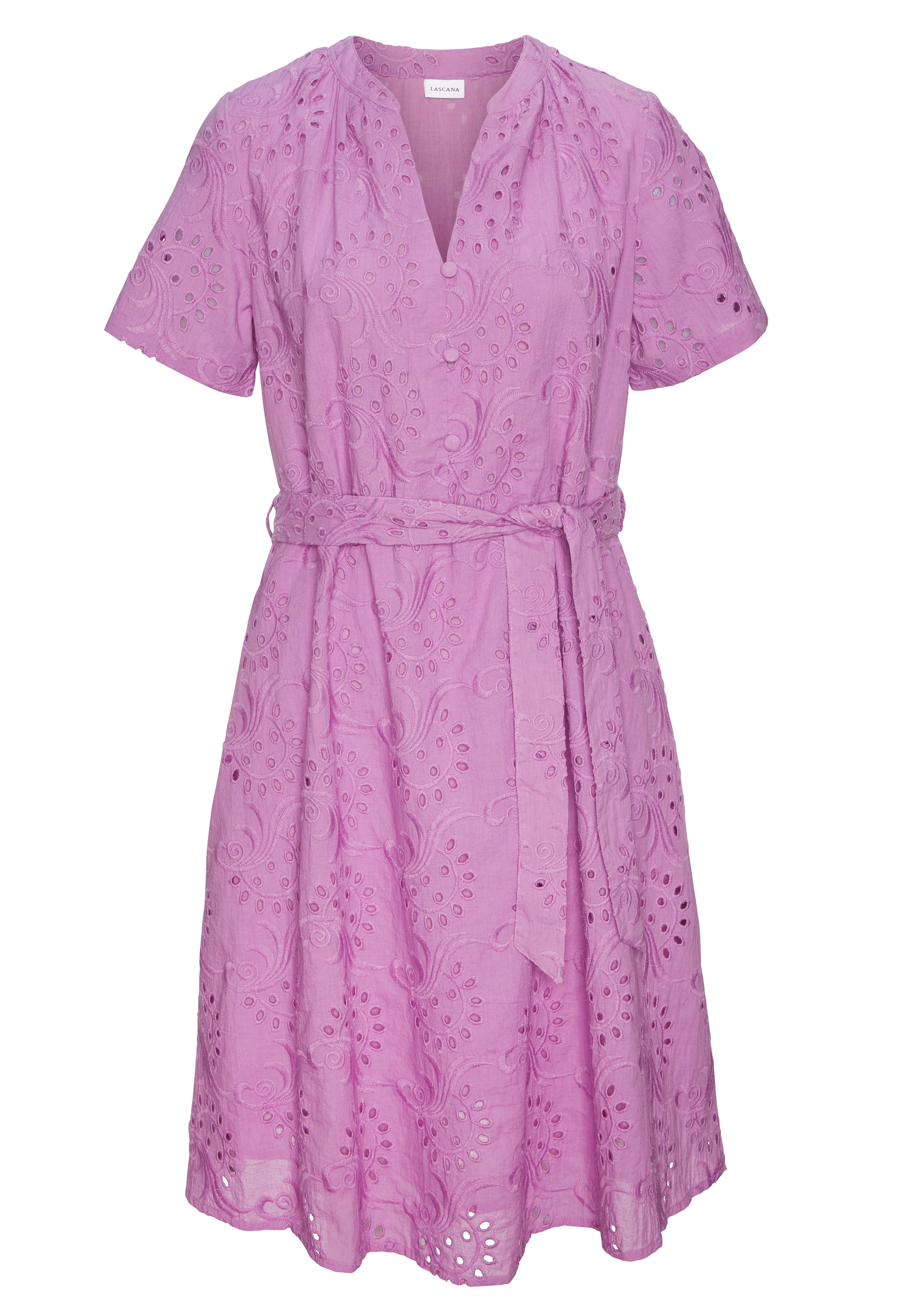LASCANA Robe chemisier et broderie ajourée, robe en dentelle
