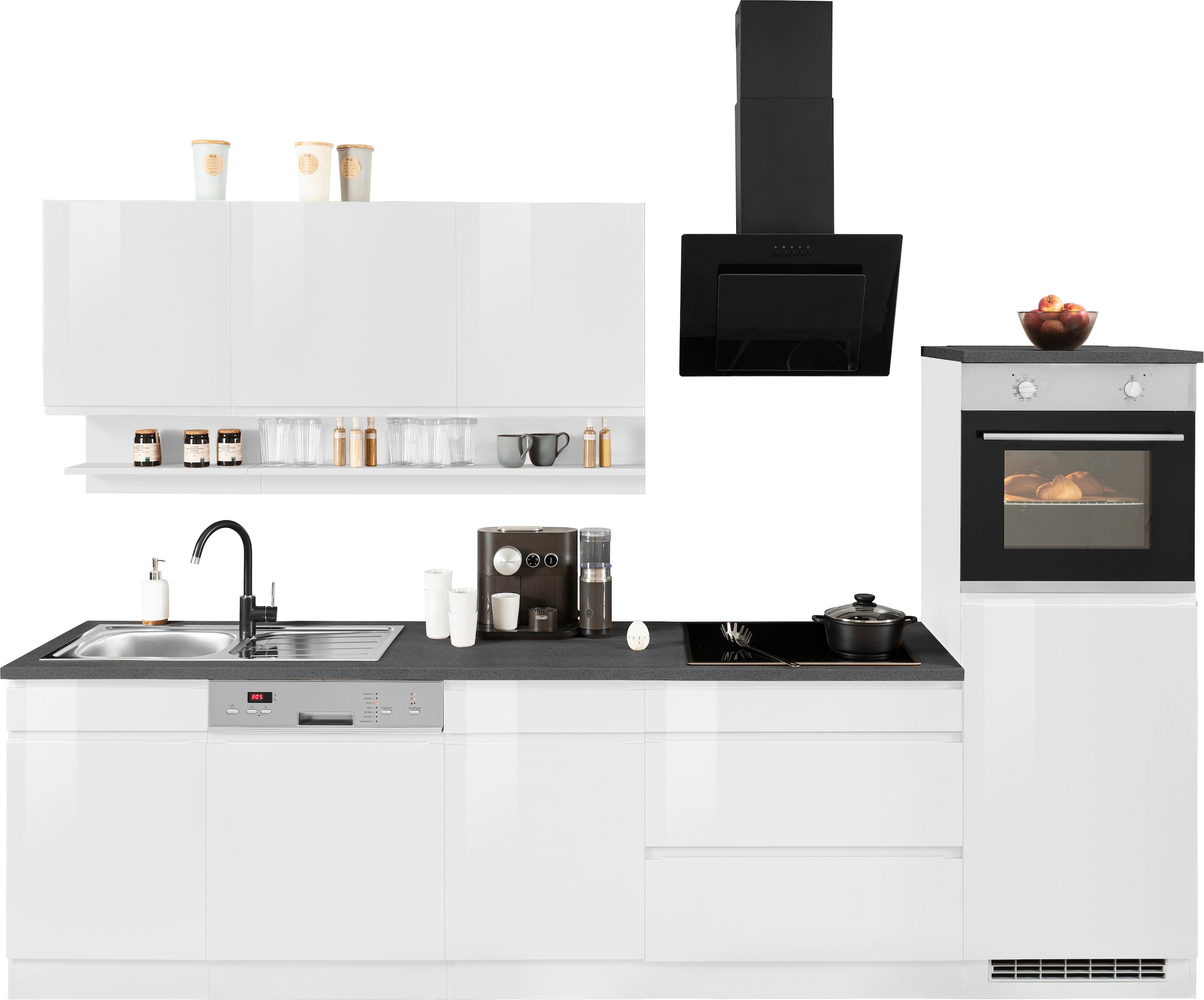 KOCHSTATION Küchenzeile »KS-Virginia,neu in verbesserter Ausführung« Arbeitsplatte 38 mm stark, Stauraum, Softclose,  Breite 300 cm, Soft-Close, wahlweise mit E-Geräten