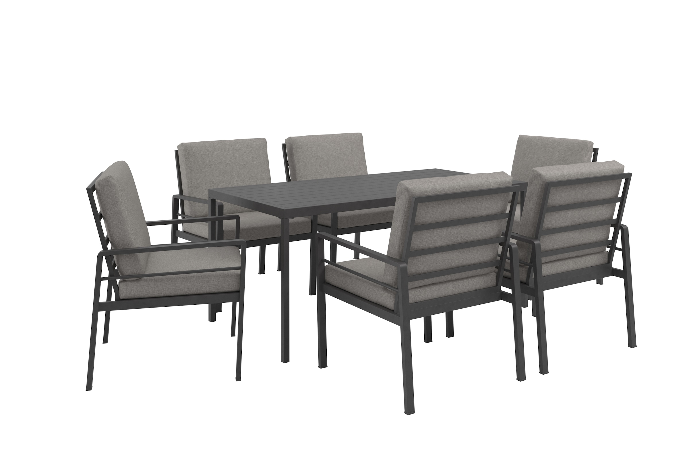 KONIFERA Garten-Essgruppe ""New Jersey"" Set, 6 Sessel, Tisch 80x160x71 cm, inkl. Auflagen, 19 Stk. tlg. Aluminium/Polyrattan