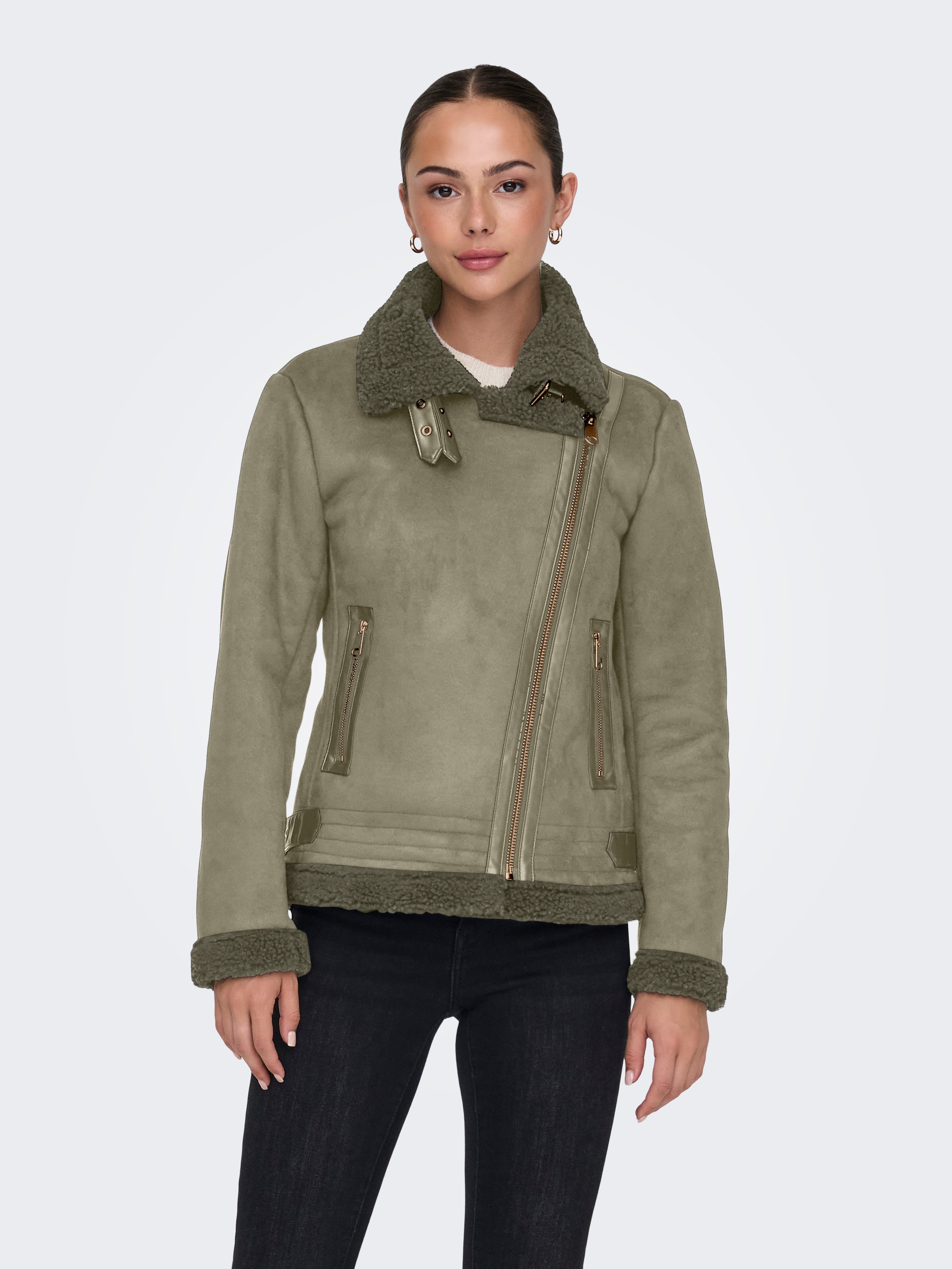Image of ONLY Lederimitatjacke "ONLNEWDIANA AVIATOR JACKET CC OTW" ohne Kapuze