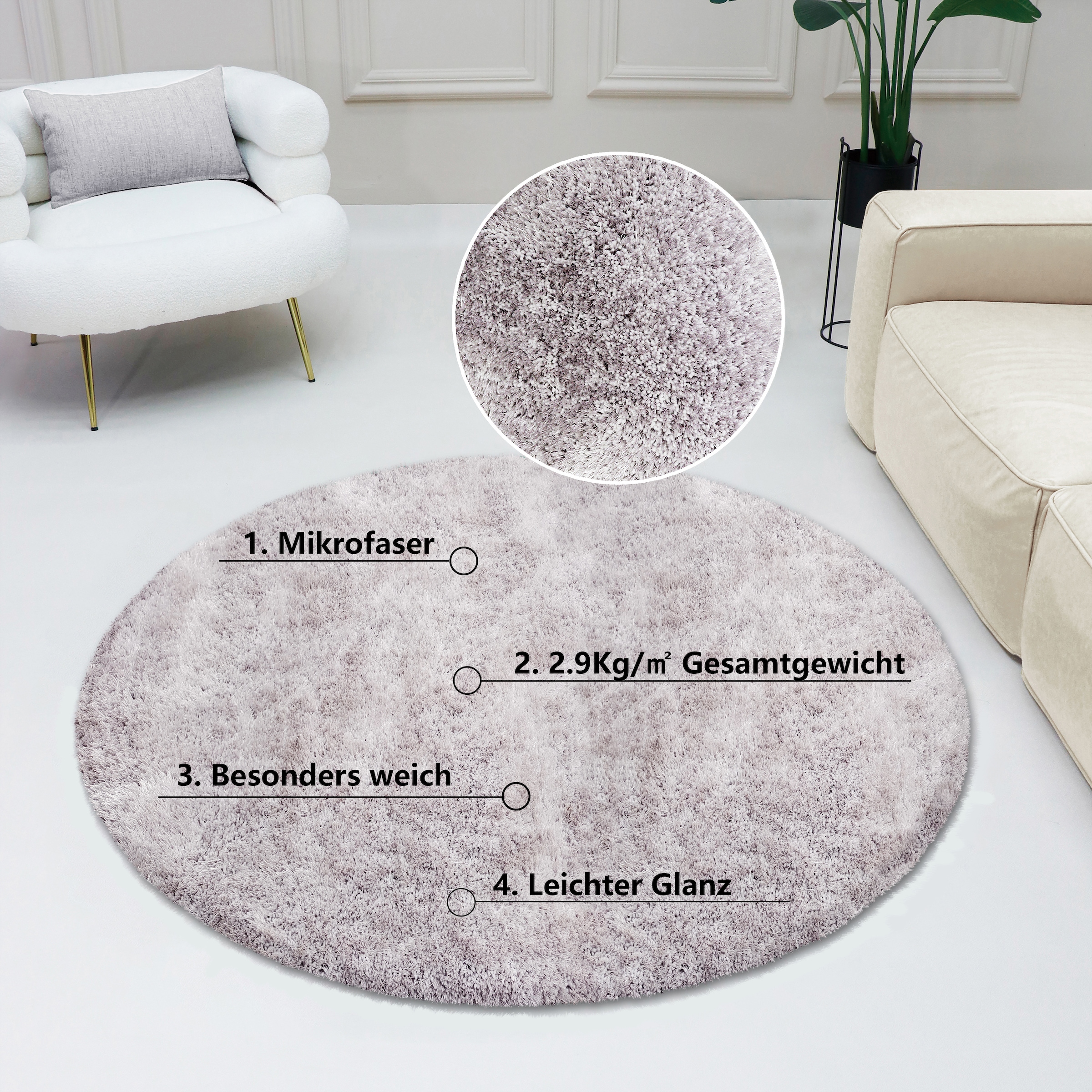 Image of Bruno Banani Hochflor-Teppich "Dana Teppich, Kundenliebling" rund 30 mm Höhe unifarben, Mikrofaser Teppiche, Wohnzimmer, Schlafzimmer, Esszimmer