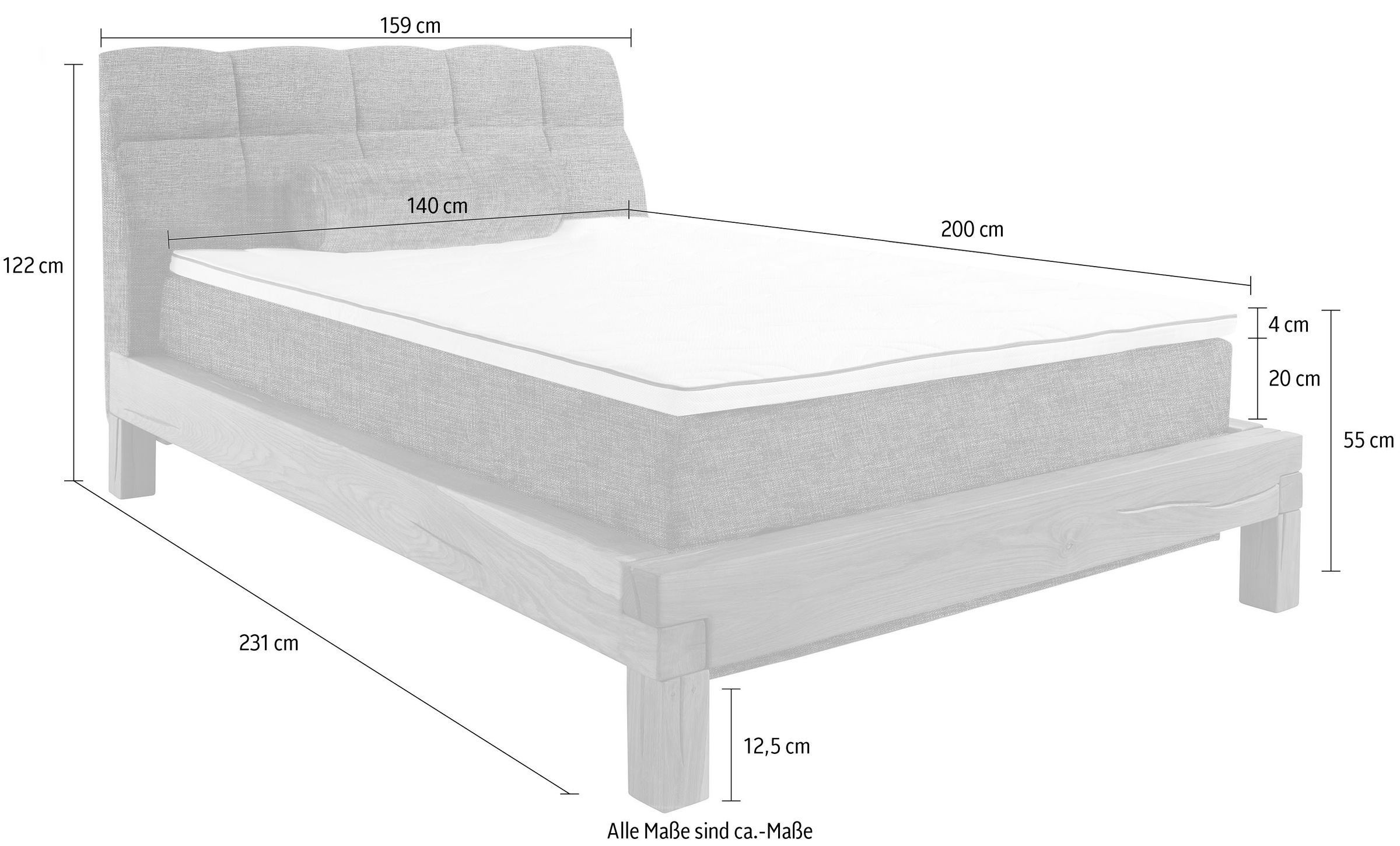 Home affaire Boxspringbett »Villads«, Liegefläche: 140/200 cm, aus Balkeneiche, Inside-Boxspring-Unterbau