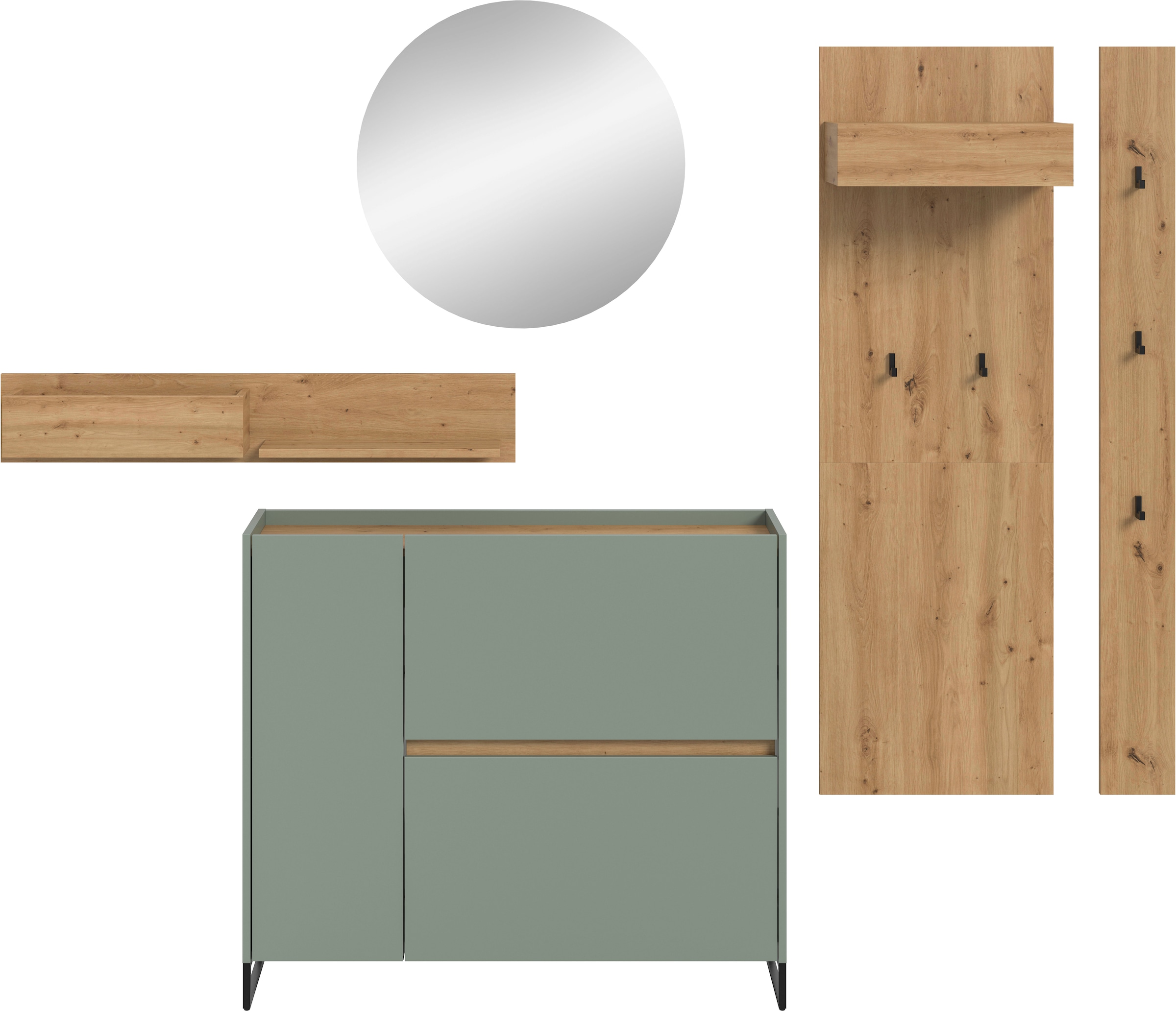 Home affaire Ensemble de vestiaires »EVRID, 5-teilig, Breite 236 cm, individuell stellbar & erweiterbar« best. aus.: Wandboard, Kommode, Spiegel, Garderobenpaneel, Hakenleiste, 5 cuis tlg.