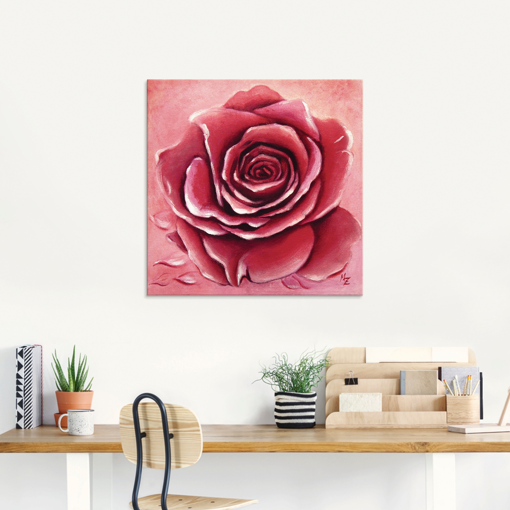 Artland Glasbild »Rote Rose handgemalt«, Blumen, (1 St.), in verschiedenen Grössen