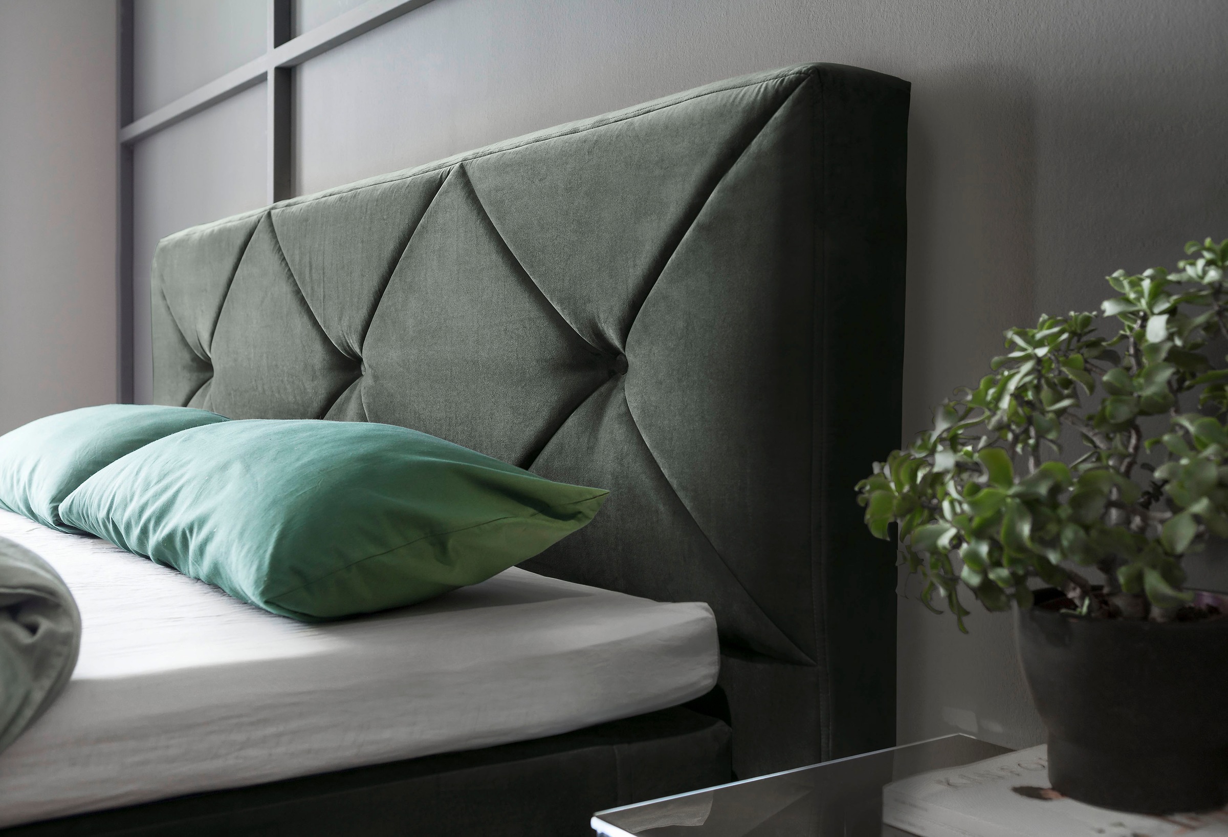 Musterring Boxspringbett »Dubai«, Kufe in Chrom, 3 Härtegrade, Kopfteil mit Knopfheftung