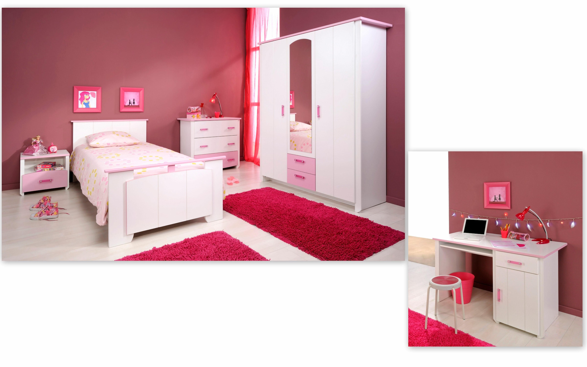 Modische Parisot Jugendzimmer-Set »Biotiful«, (Set, 4 St., Bett,  Nachttisch, Schrank, Kommode, Schreibtisch), mit 3-trg. Kleiderschrank ohne  Mindestbestellwert kaufen