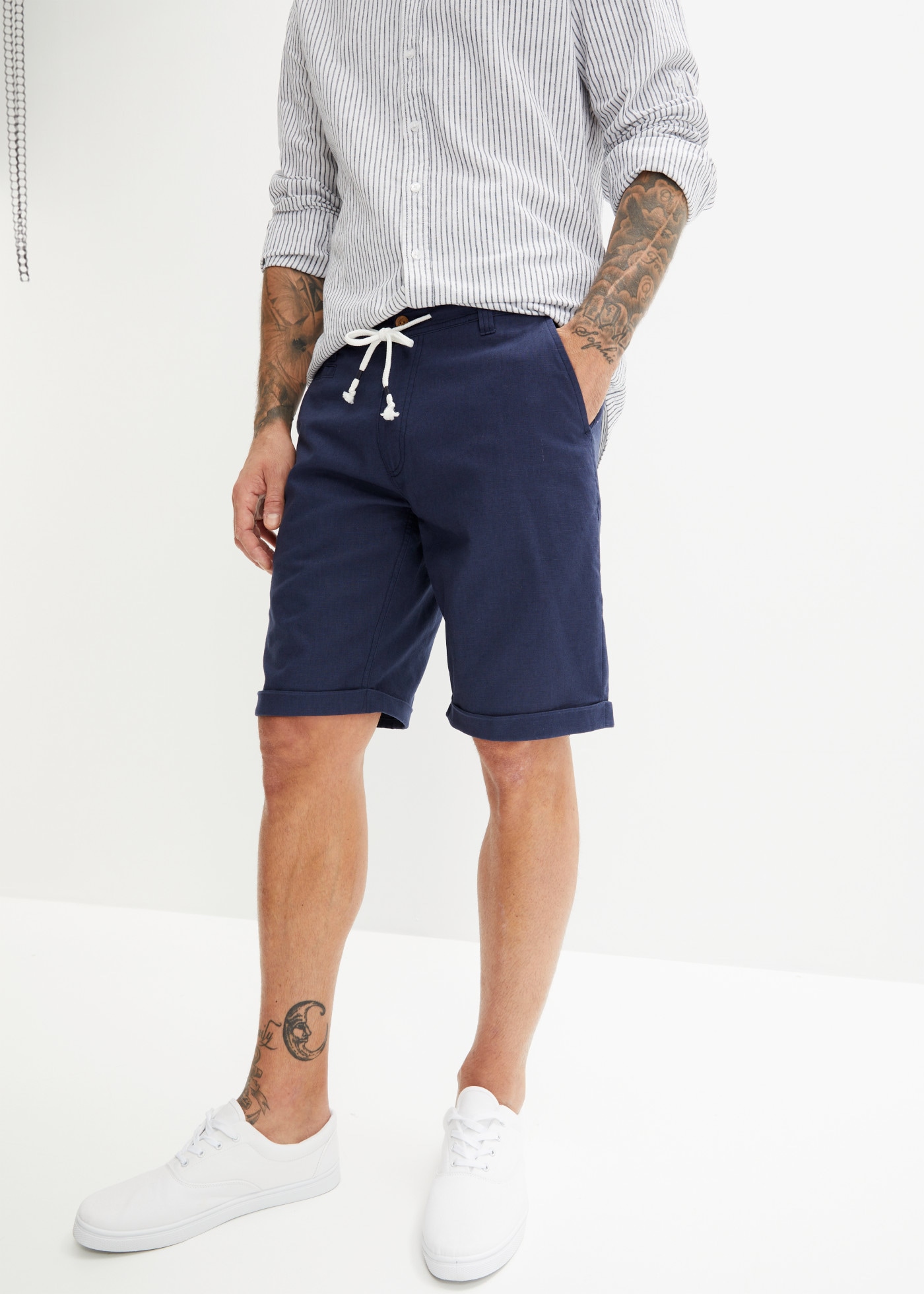 bonprix Bermudas  aus Leinen-Baumwoll-Mix, Regular Fit, mit Bindeband am Bund