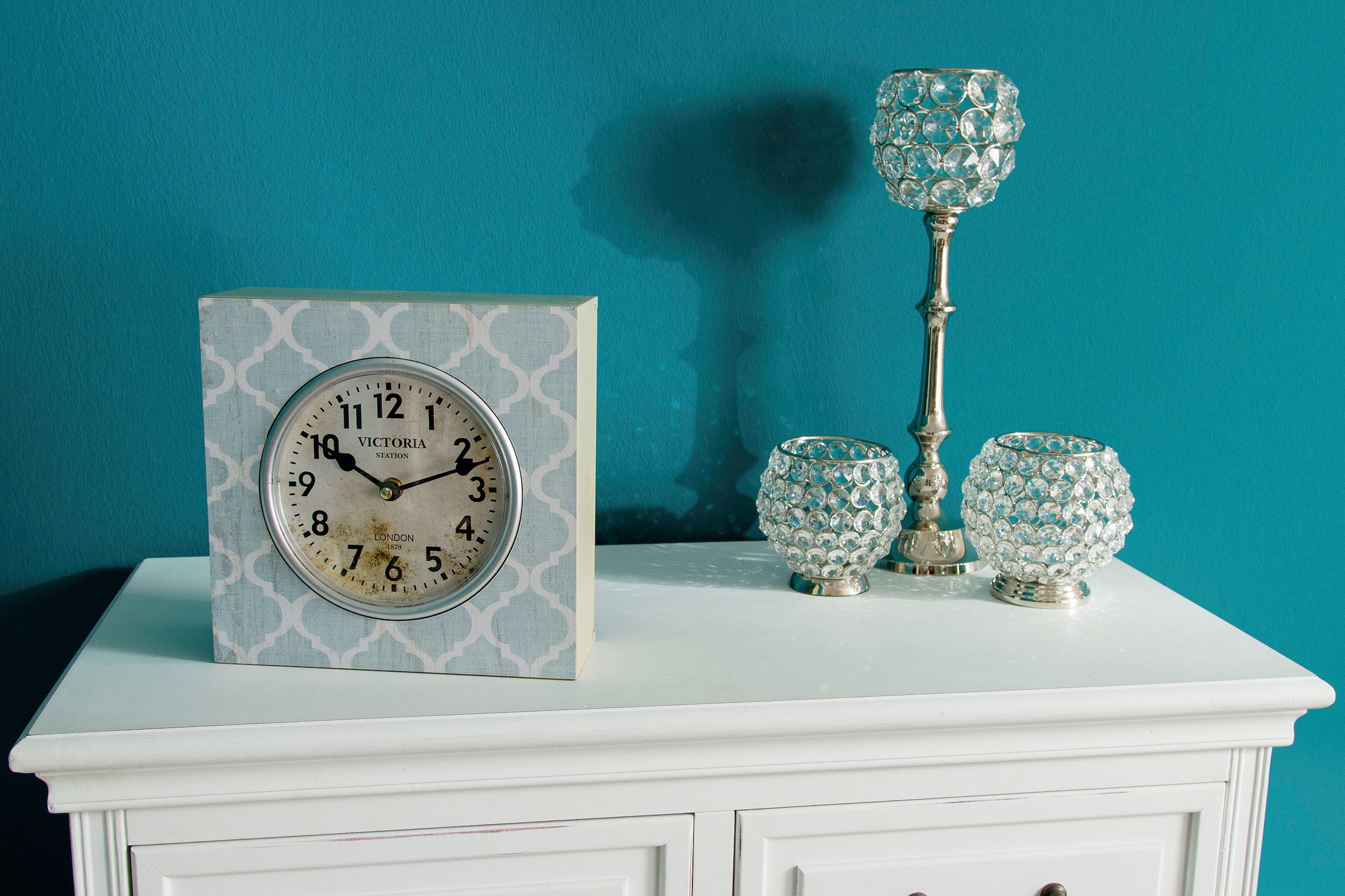 Myflair Möbel & Accessoires Wanduhr »- Hellblau-« hellblau, Standuhr, eckig, Shabby Optik, ideal im Wohnzimmer