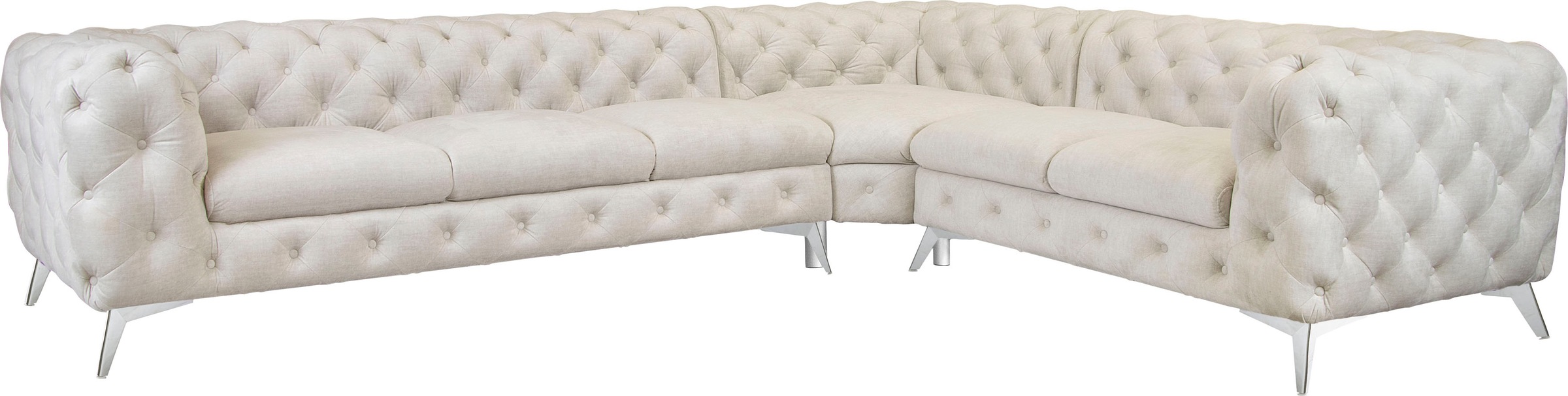 Leonique Chesterfield-Sofa »Ecksofa GLYNIS L-Form mit Wellenunterfederung, Masse B/T/H 323/264/75cm«, aufwändige Knopfheftung, moderne Chesterfield Optik, Fussfarbe wählbar
