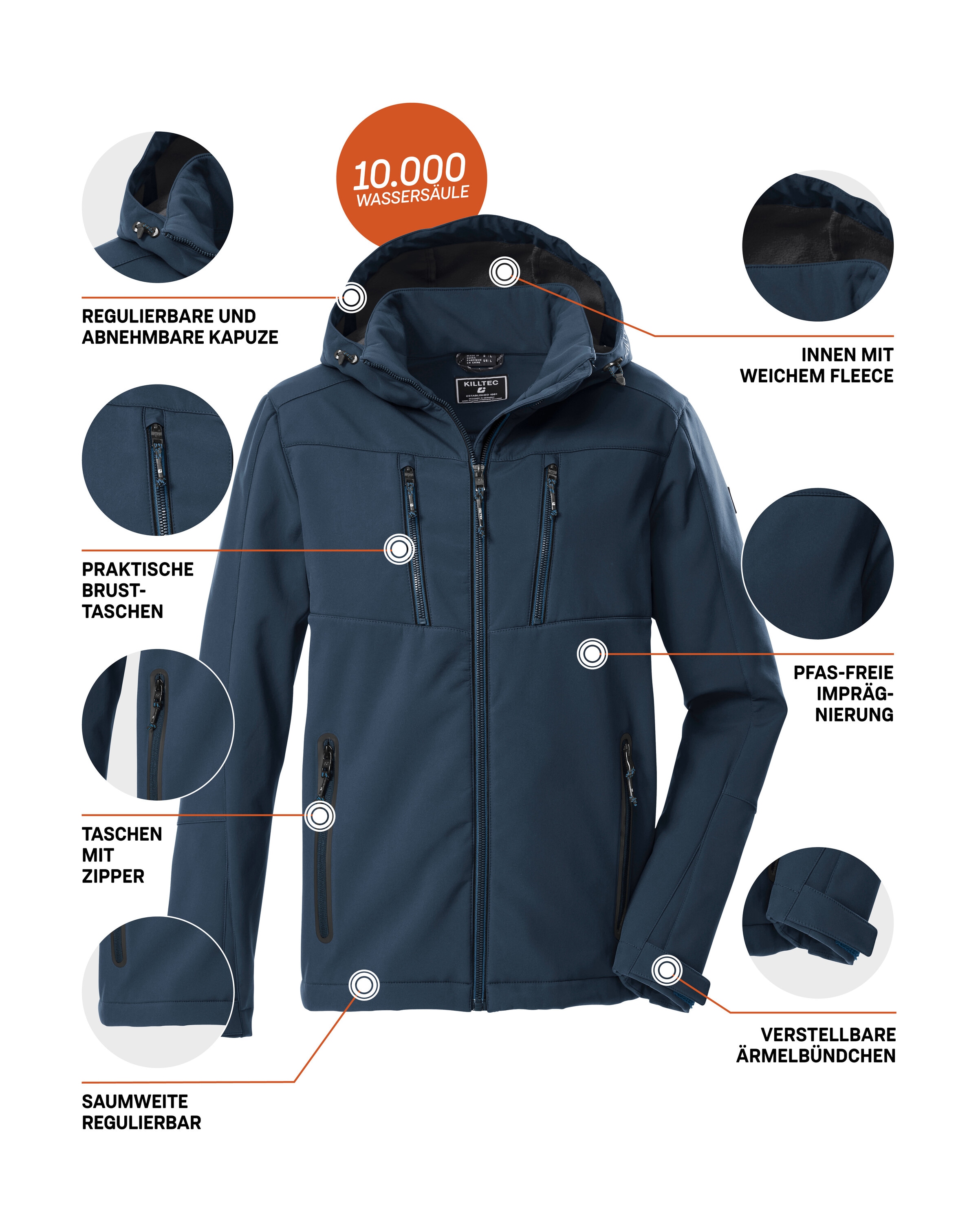 Killtec Veste softshell »KOW 79 MN SFTSHLL JCKT« Wasser- und windabweisende Softshelljacke, abnehmbare Kapuze