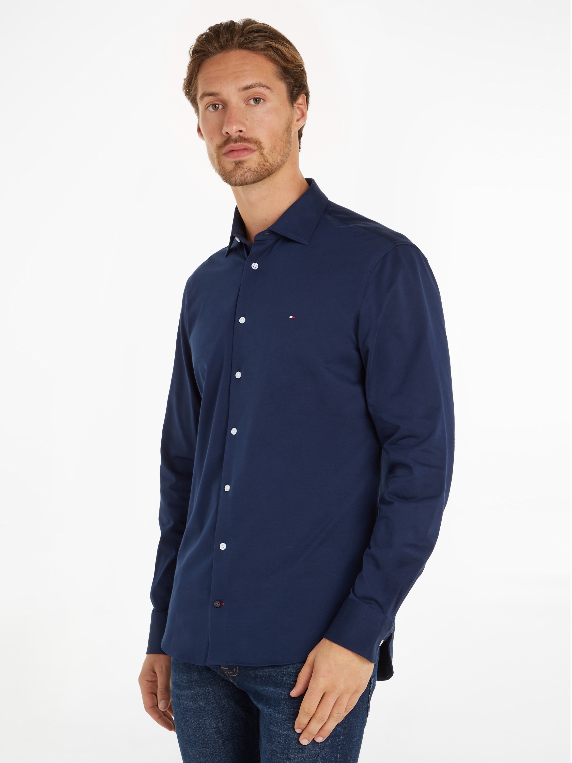 Tommy Hilfiger Businesshemd »CL KNITTED SOLID RF SHIRT«, mit Kentkragen