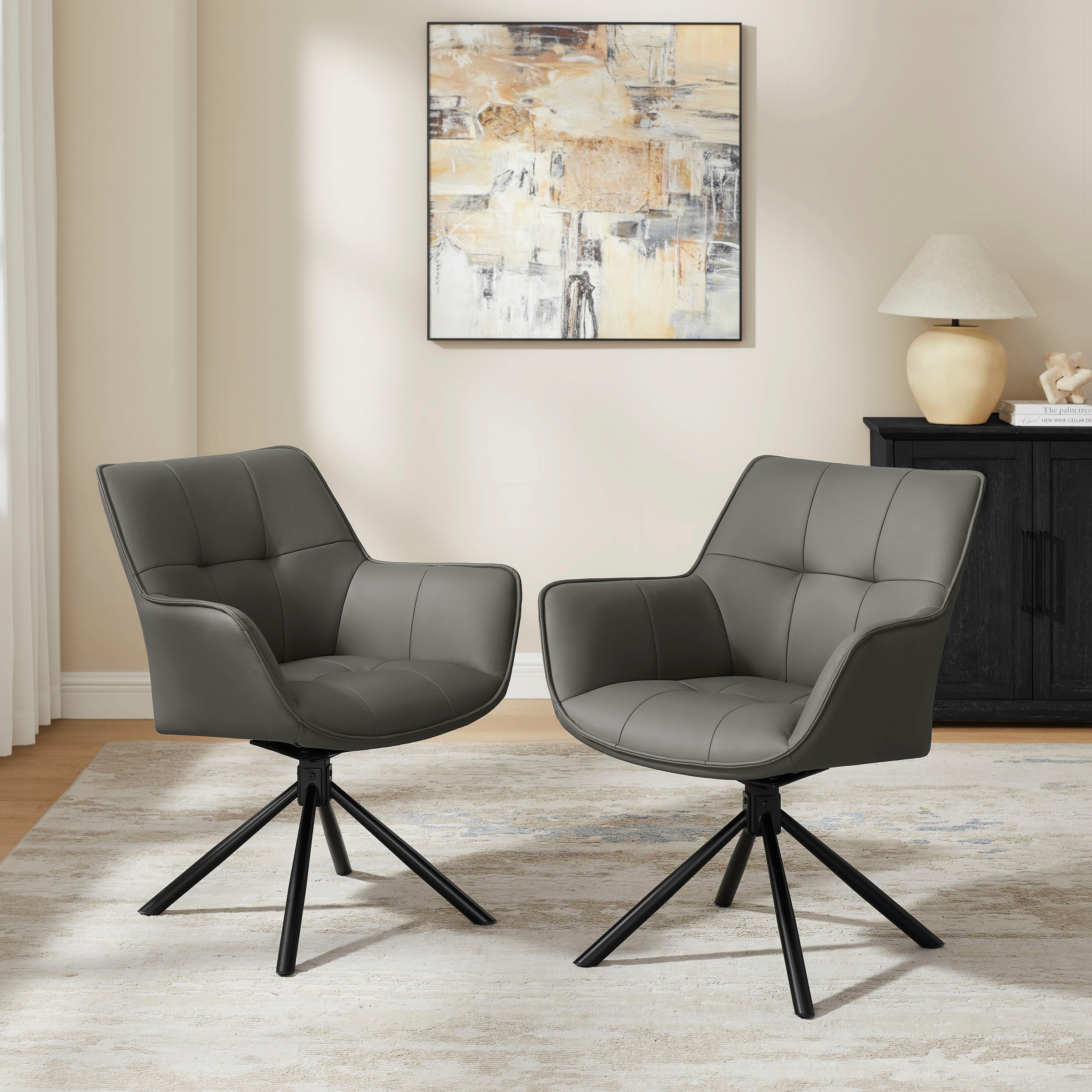OTTO home Drehstuhl "Lika" (Set) 2 Stk.echtes Leder, 360 Drehfunktion, Steppnähte, Metallgestell