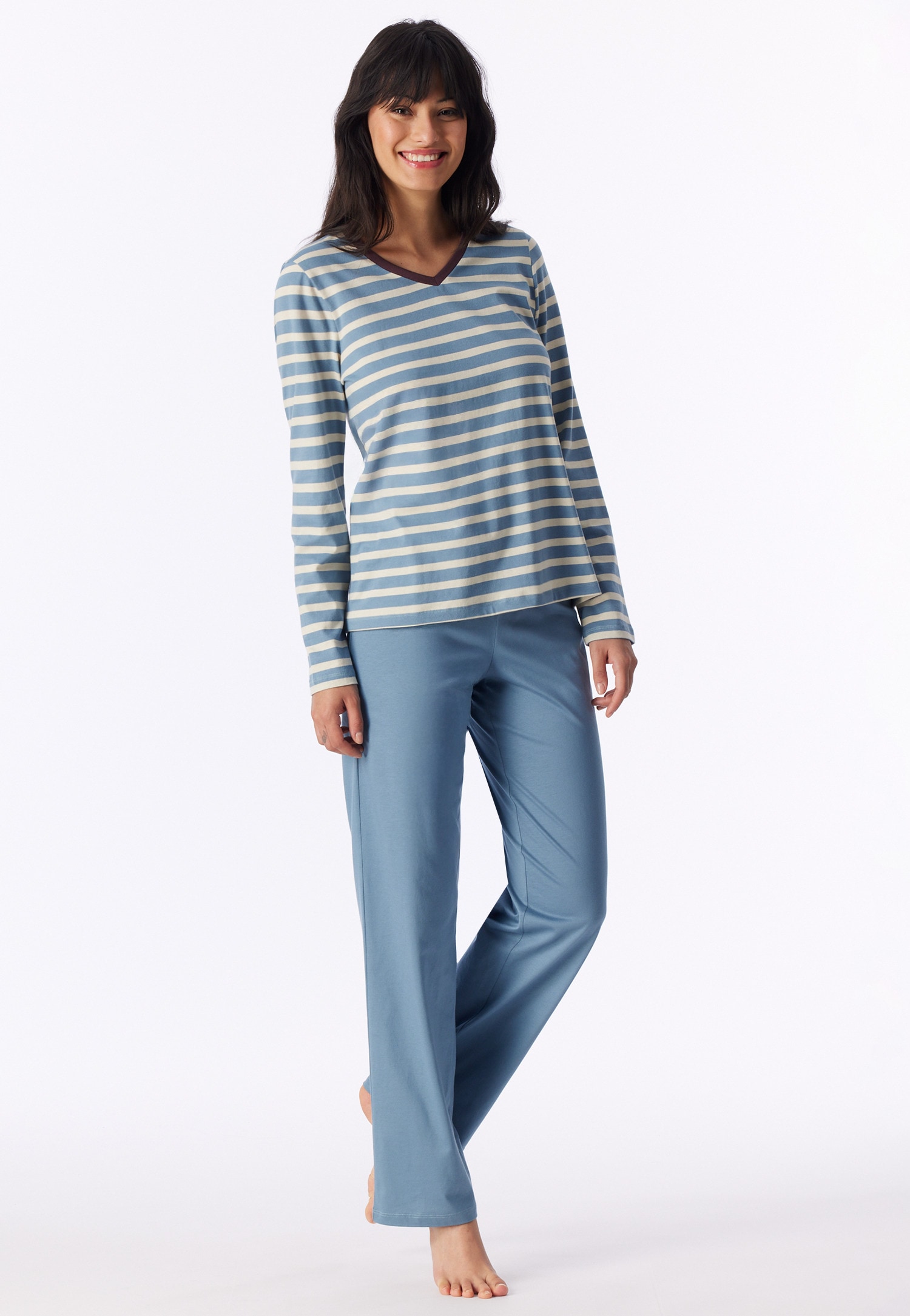 Image of Schiesser Schlafanzug "Casual Essentials" 2 Baumwolle, V-Ausschnitt, langärmelig