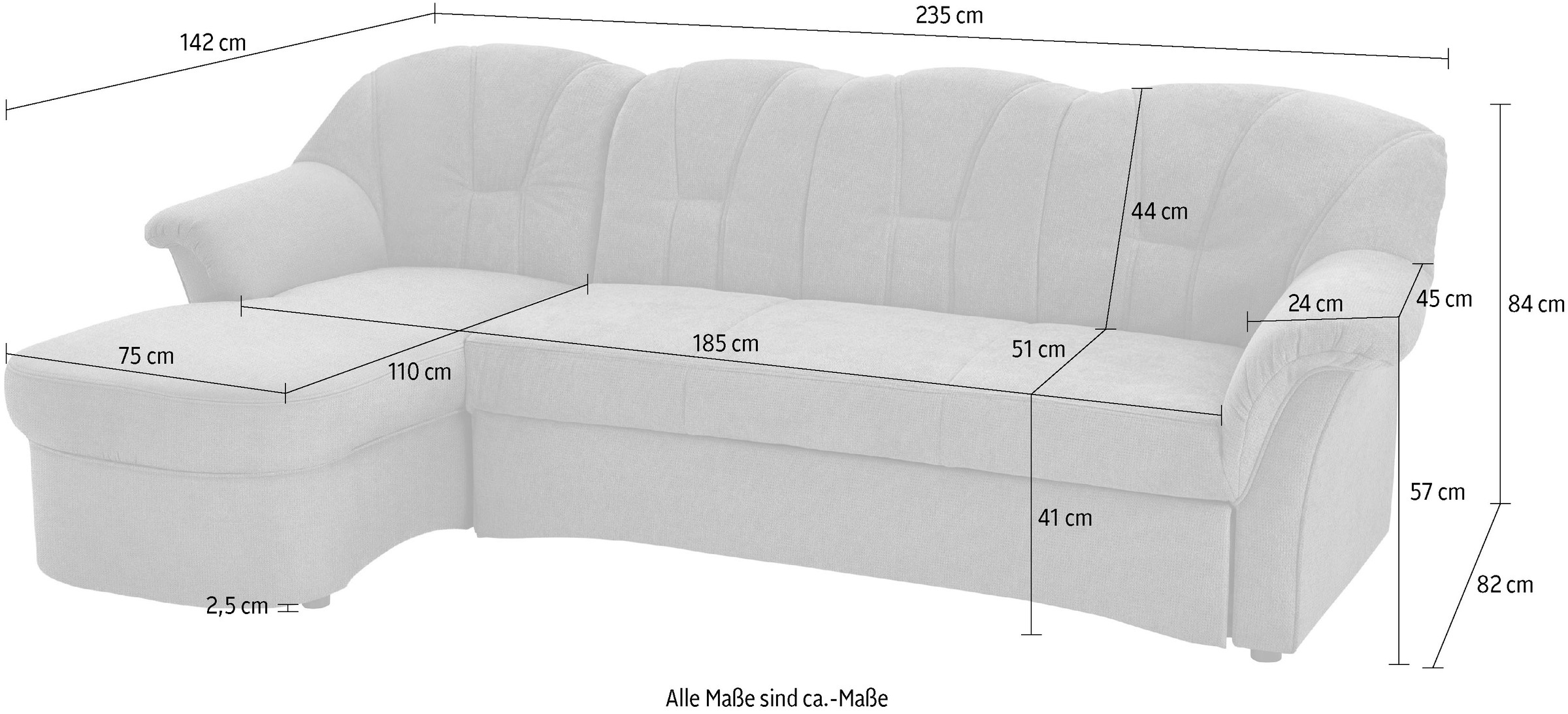 DOMO collection Ecksofa Papenburg L-Form, in grosser Farbvielfalt, wahlweise mit Bettfunktion