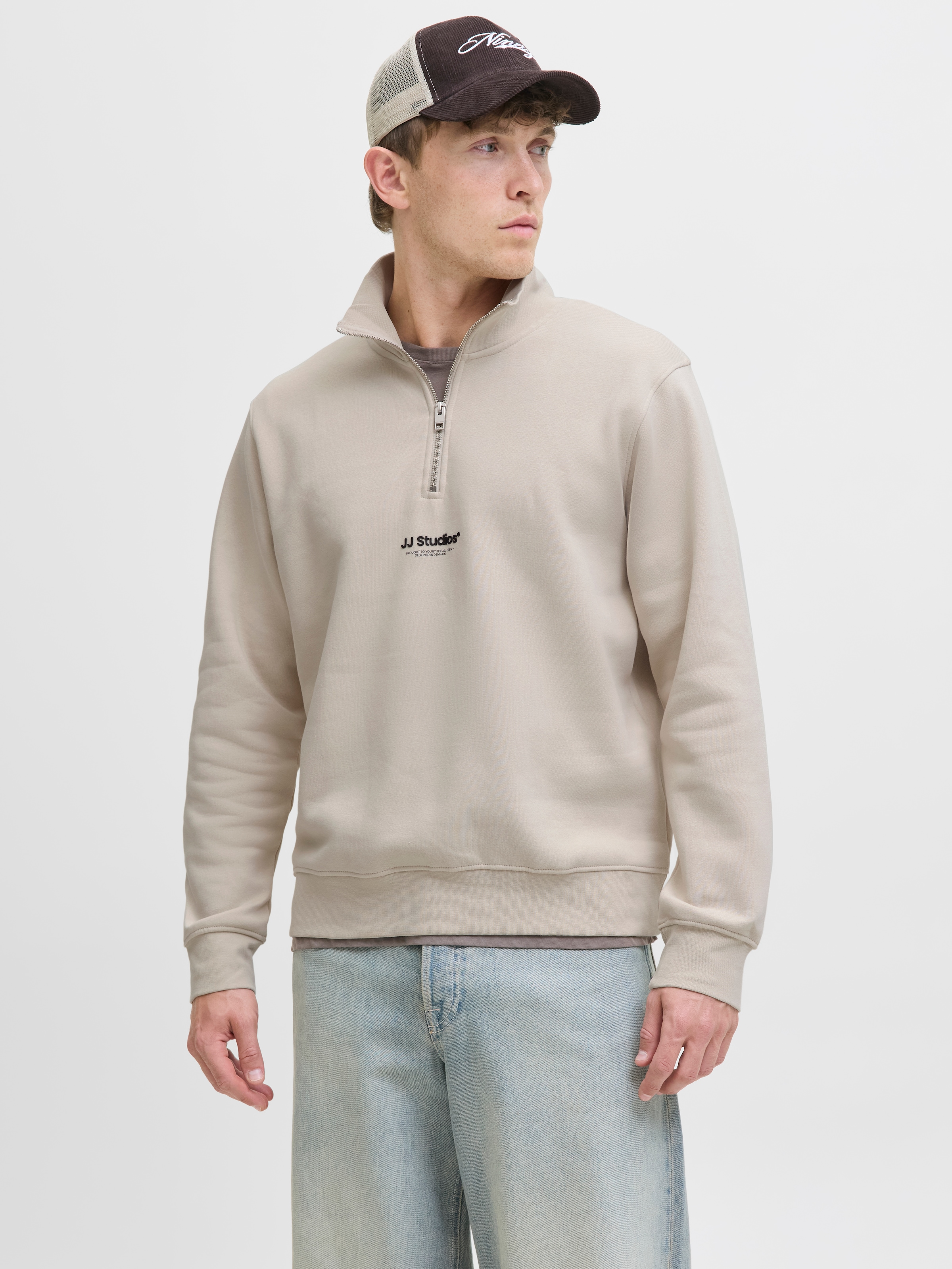 Image of Jack & Jones Sweatshirt "JJESOHO SWEAT QUARTER ZIP HN NOOS", Baumwollmischung, relaxed fit
