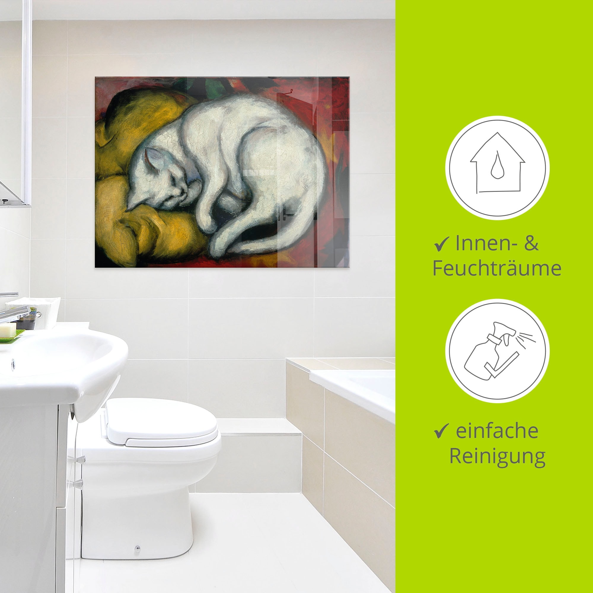 Artland Tableau en verre »Die weisse Katze. 1912« 1 cuis tlg. in verschiedenen Grössen