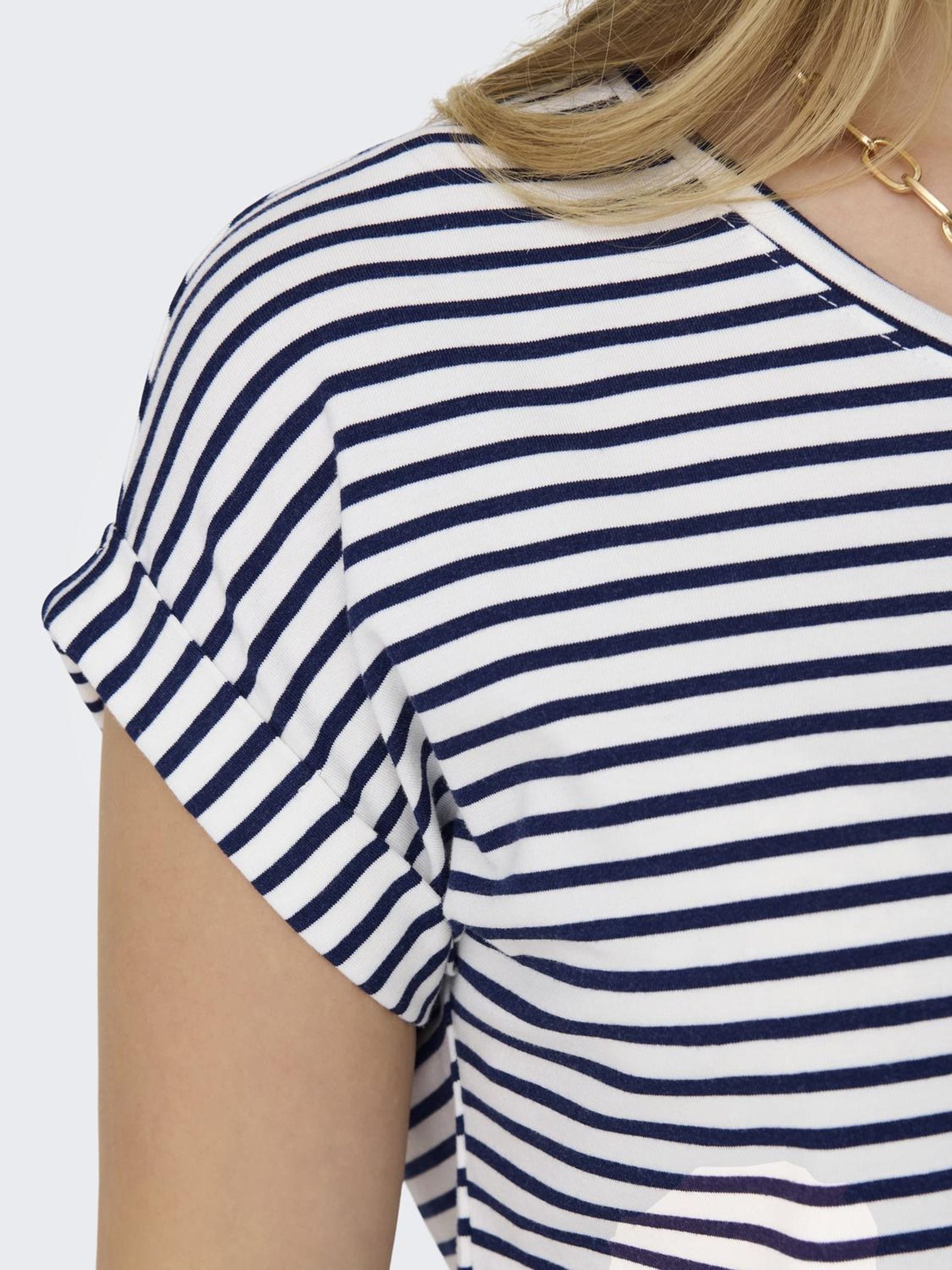ONLY T-Shirt »ONLMOSTER STRIPE S/S O-NECK TOP JRS NOOS«, mit Aufschlag am Arm