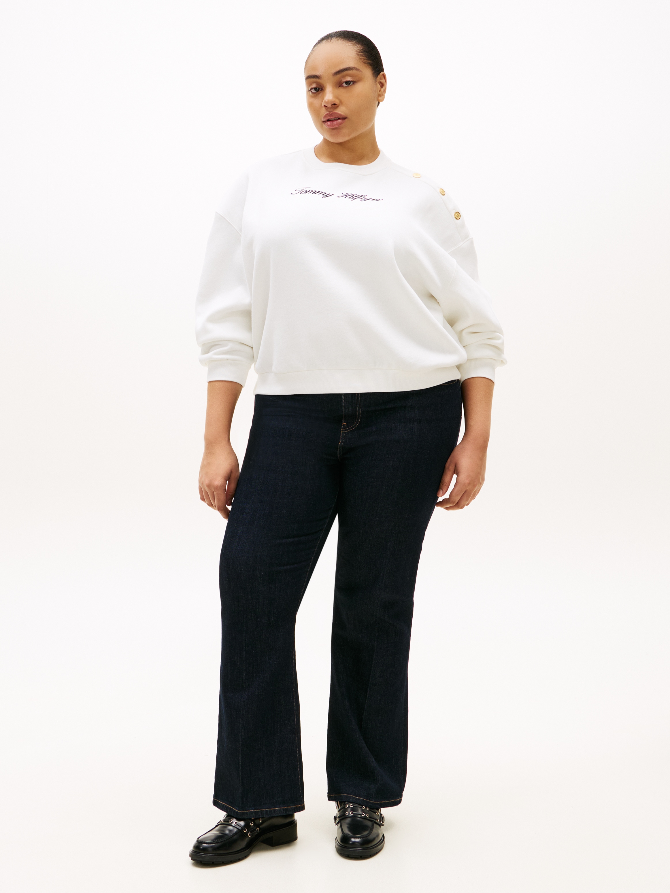 Tommy Hilfiger Curve Sweatshirt »CRV GOLD BTN SCRIPT FLEECE SWRT«, in grossen Grössen, mit goldfarbenen Zier-Knöpfen
