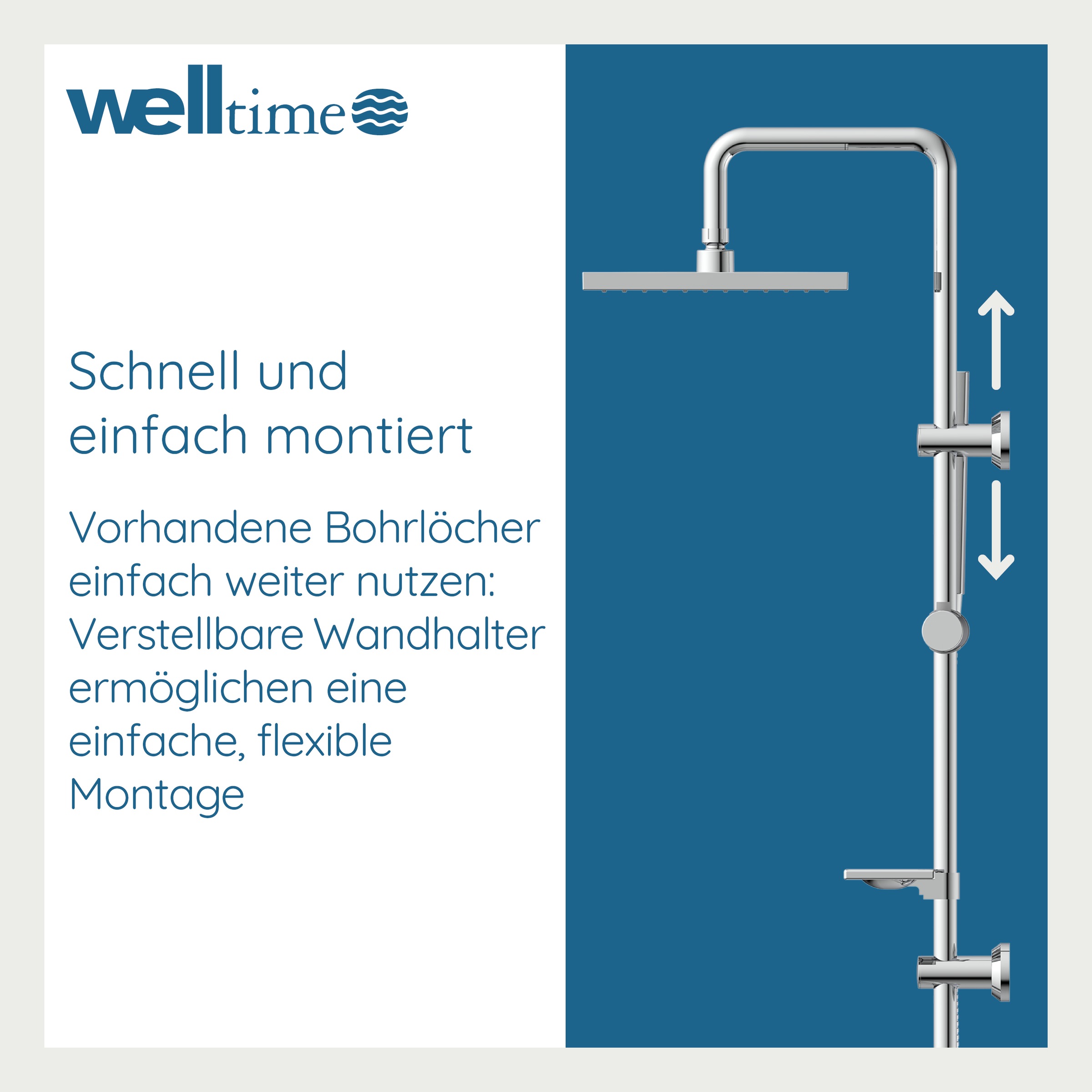 welltime Set de douche à barres »LINA« douche de tête avec porte-savon, longueur du côté 20 cm.