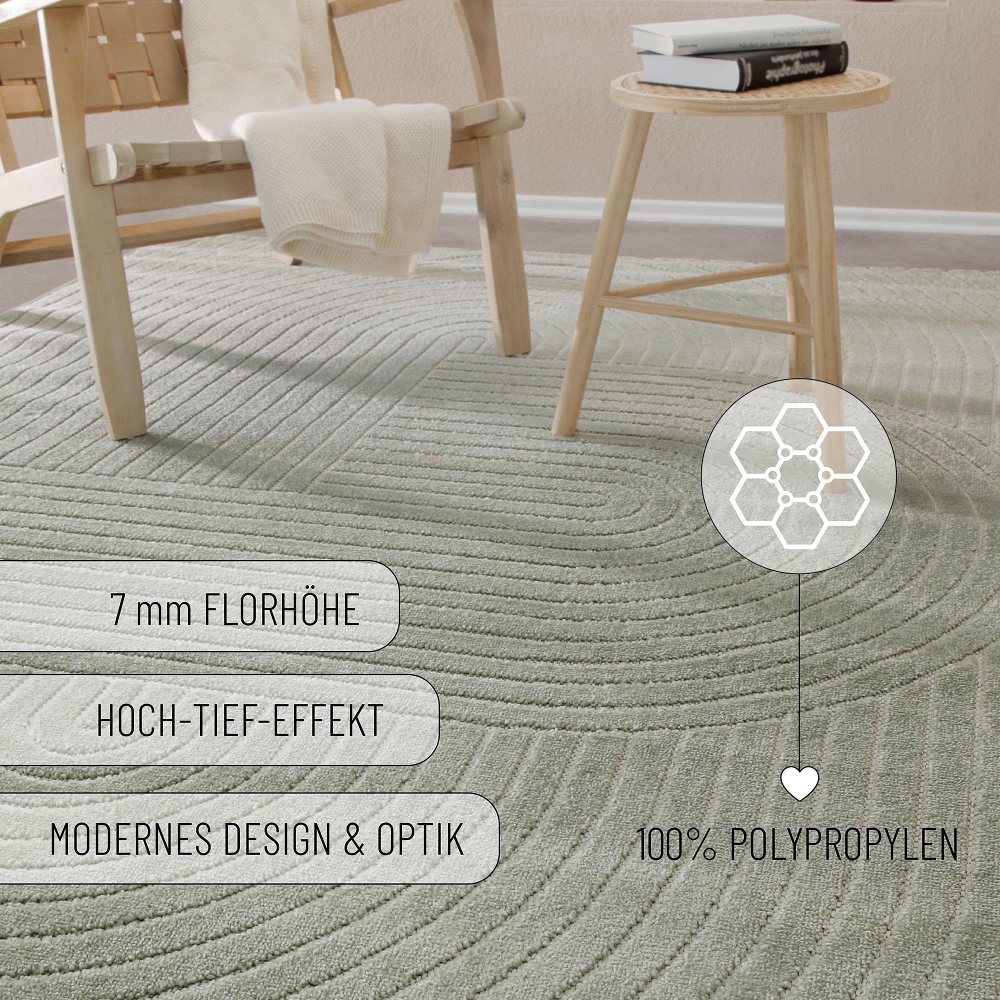 Wecon home Outdoorteppich »Bacalar«, rechteckig, 5 mm Höhe, Innen & Aussen, robust, pflegeleicht, 3D-Optik, wetterfest, waschbar