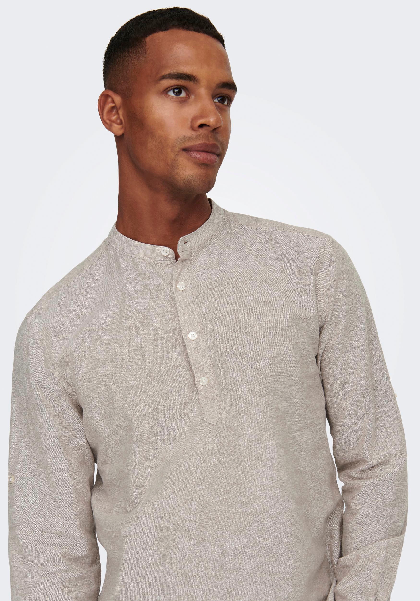 ONLY & SONS Langarmhemd »ONSCAIDEN LS HALFPLACKT LINEN SHIRT«