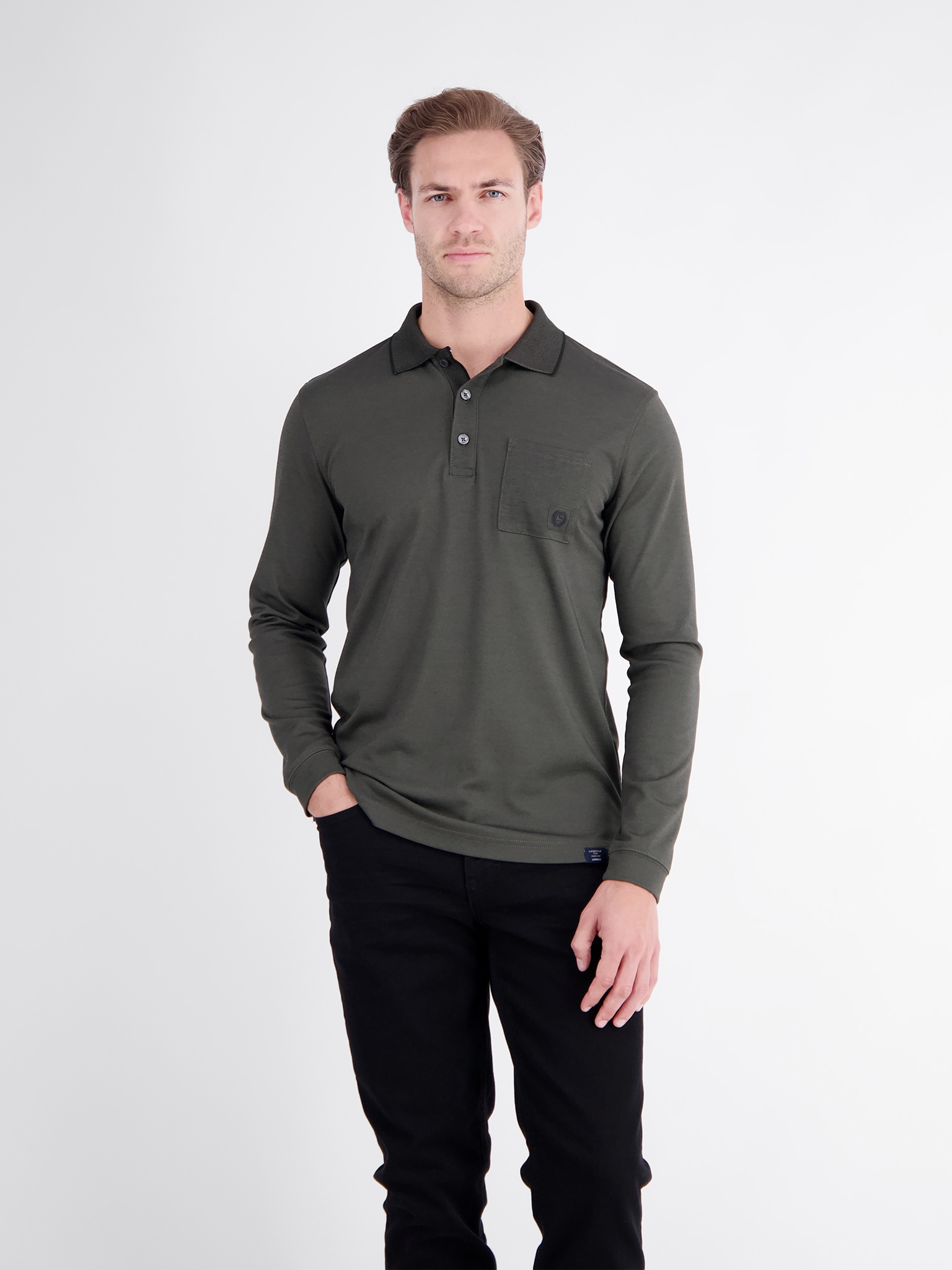 LERROS Polo à manches longues avec broderie du logo