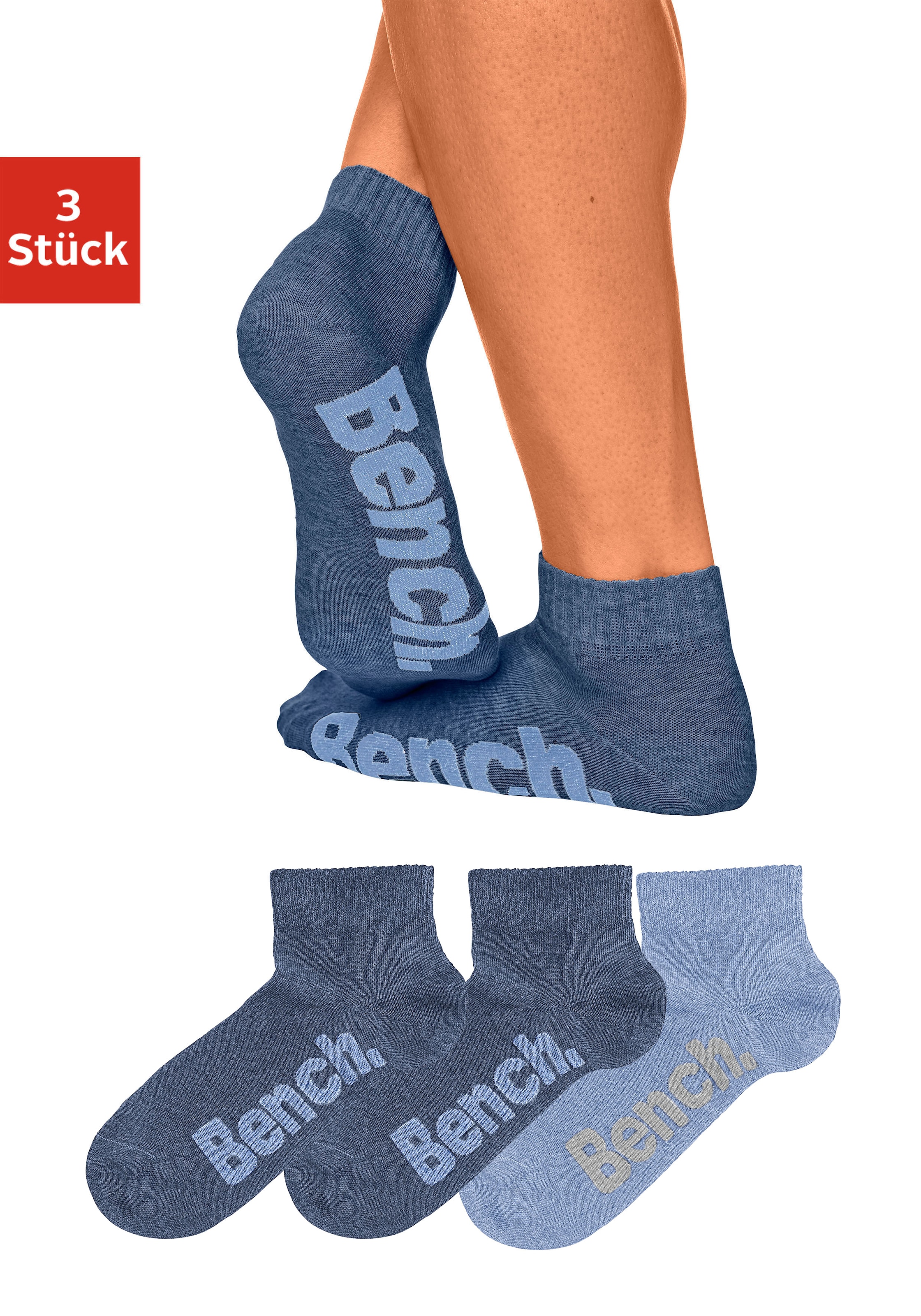 Bench. Kurzsocken, (Set, 3 Paar), mit bequemen Rippbündchen