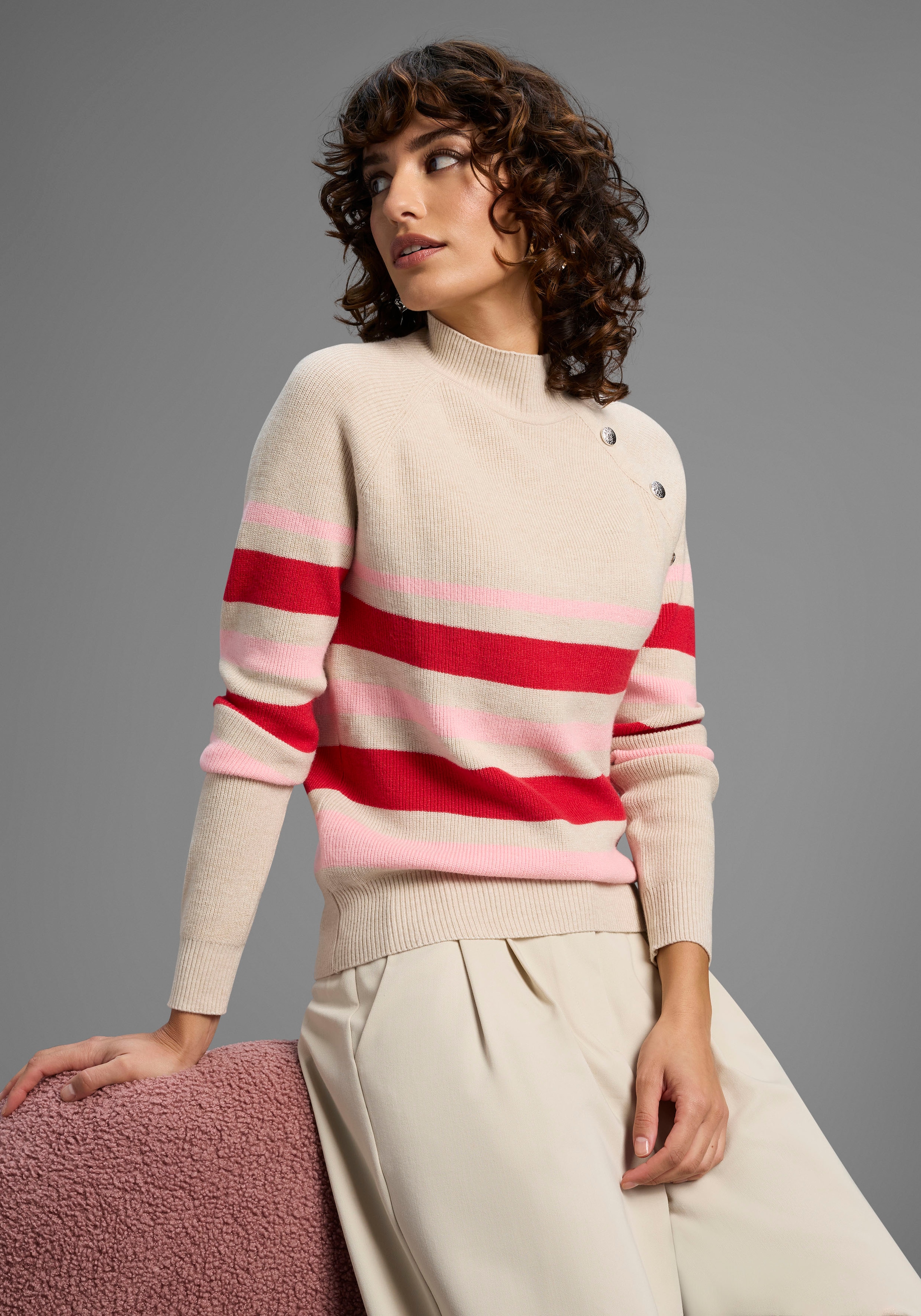 Image of Laura Scott Strickpullover Winterstrick mit trendy Streifendesign und Knöpfen - NEUE KOLLEKTION