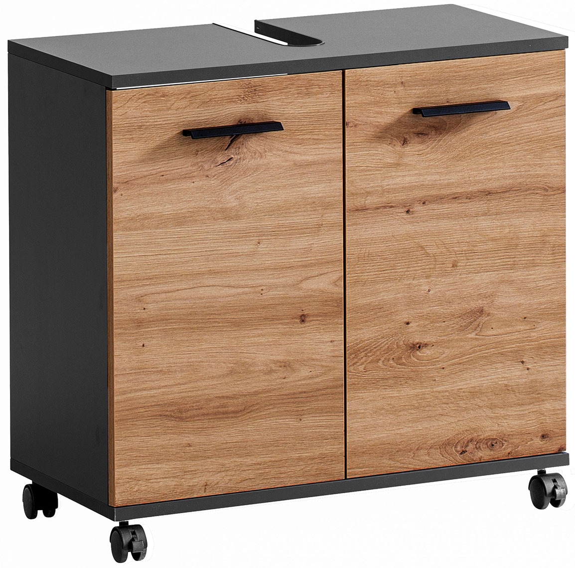 welltime Waschbeckenunterschrank »Palermo, Breite 59 cm«, Metallbeschläge, Siphonausschnitt