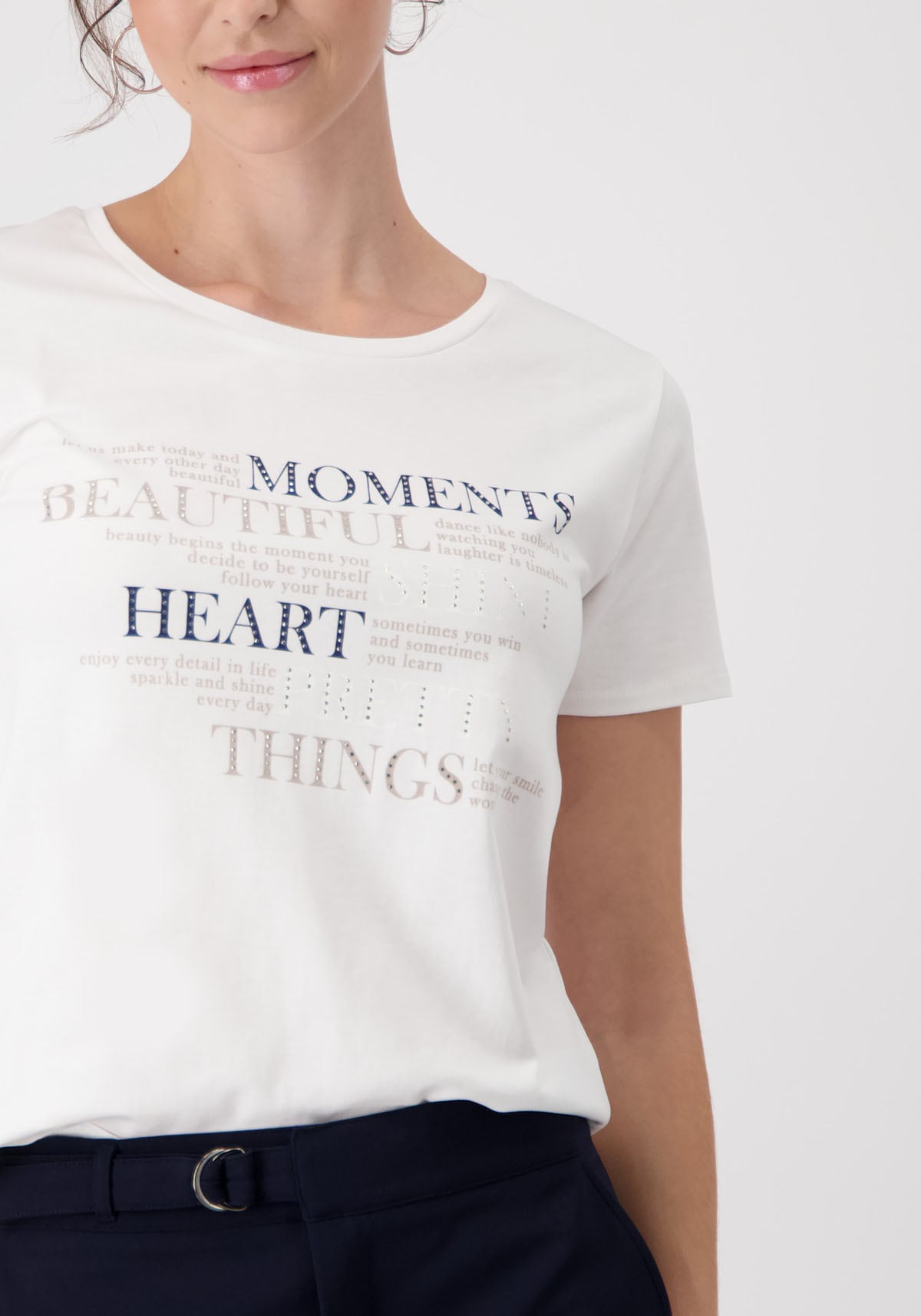 Monari T-Shirt »Shirt Schmuckschrift«, Mit Rundhalsausschnitt