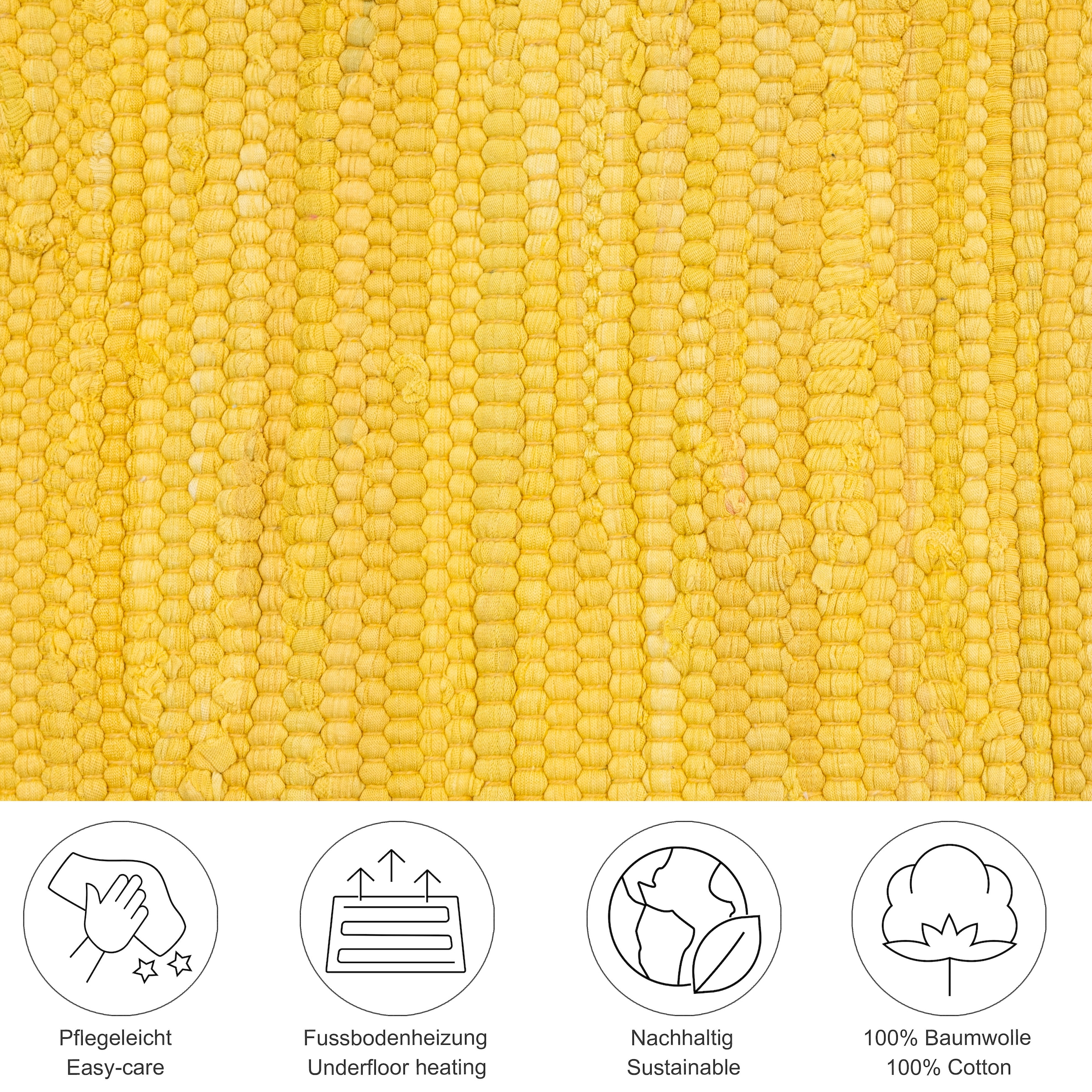THEKO Teppich »Happy Cotton«, rechteckig, 5 mm Höhe, Handweb Teppich, Flachgewebe, reine Baumwolle, handgewebt, mit Fransen