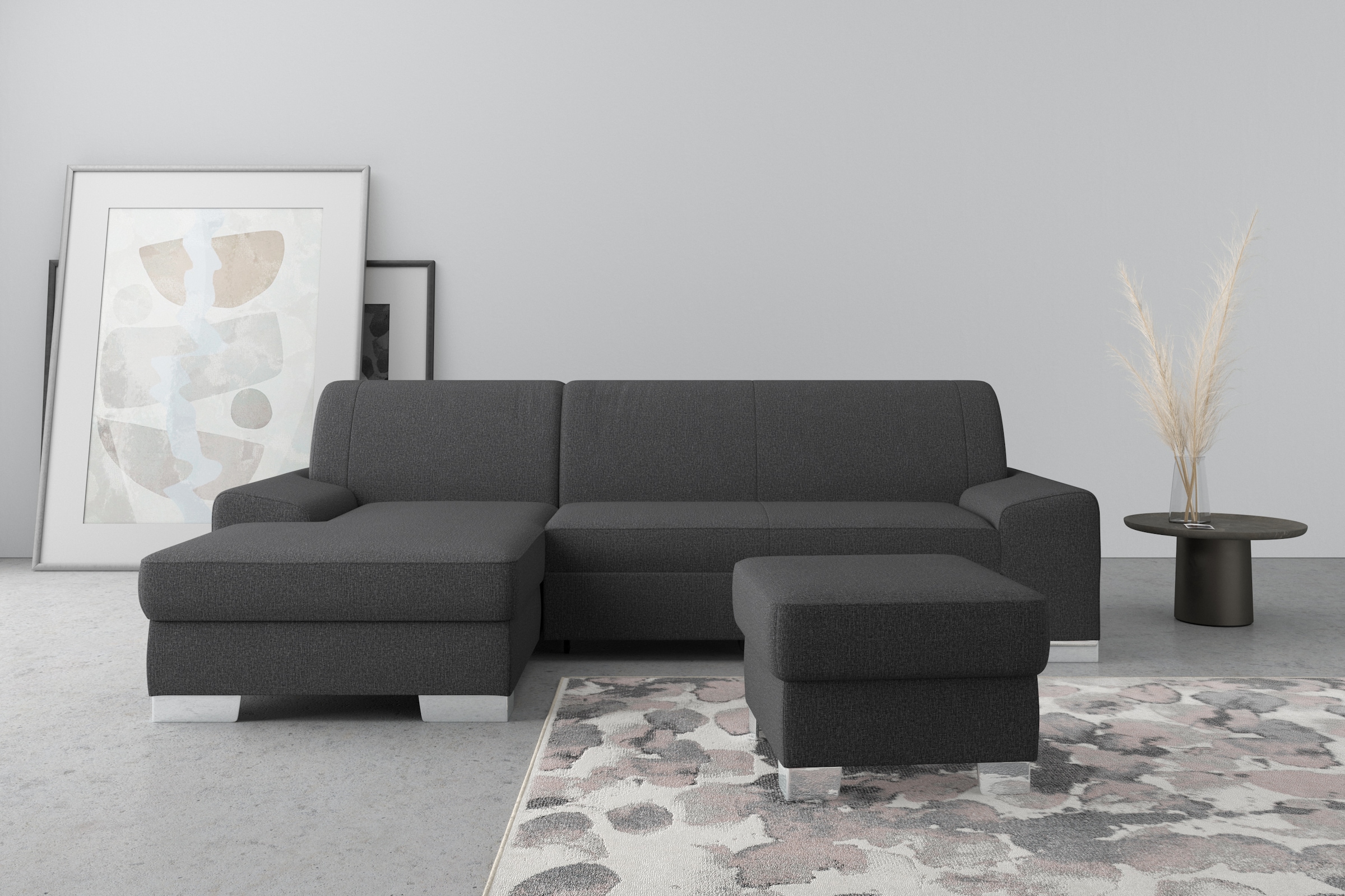 Image of DOMO collection Ecksofa "Anzio L-Form, whlw. Bettfunktion, Federkern, hochwertig, Breite 271 cm" Mit Bettfunktion, Recamiere links, Feinstruktur, anthratzit