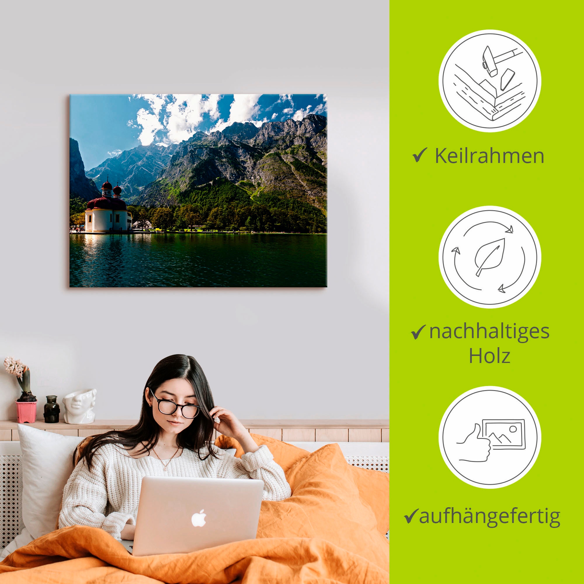 Artland Tableau sur toile »St. Bartholomä (Königssee) I« 1 cuis tlg. auf Holzrahmen gespannt