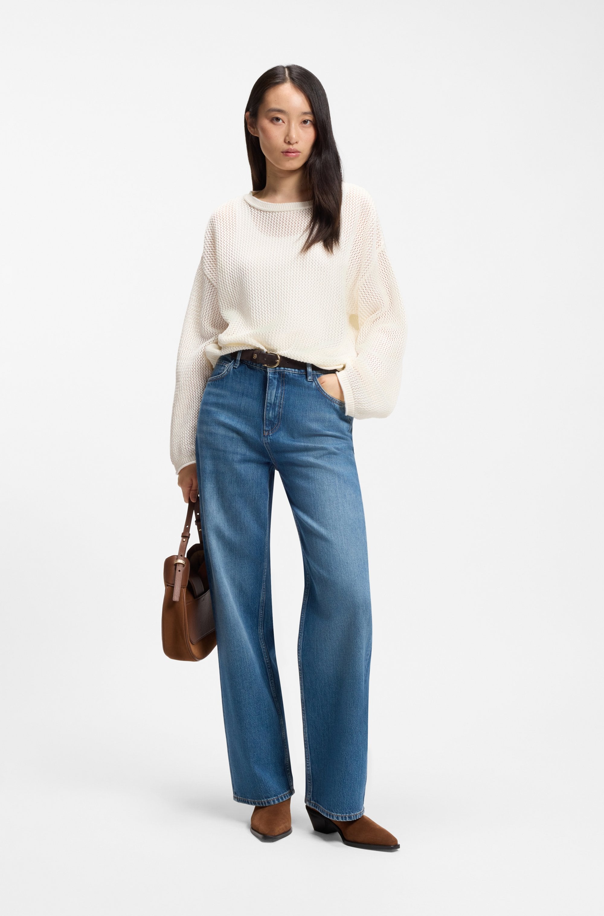 BOSS ORANGE Pull en tricot »Farde Premium Damenmode« in Mesh-Struktur, Relaxed Fit