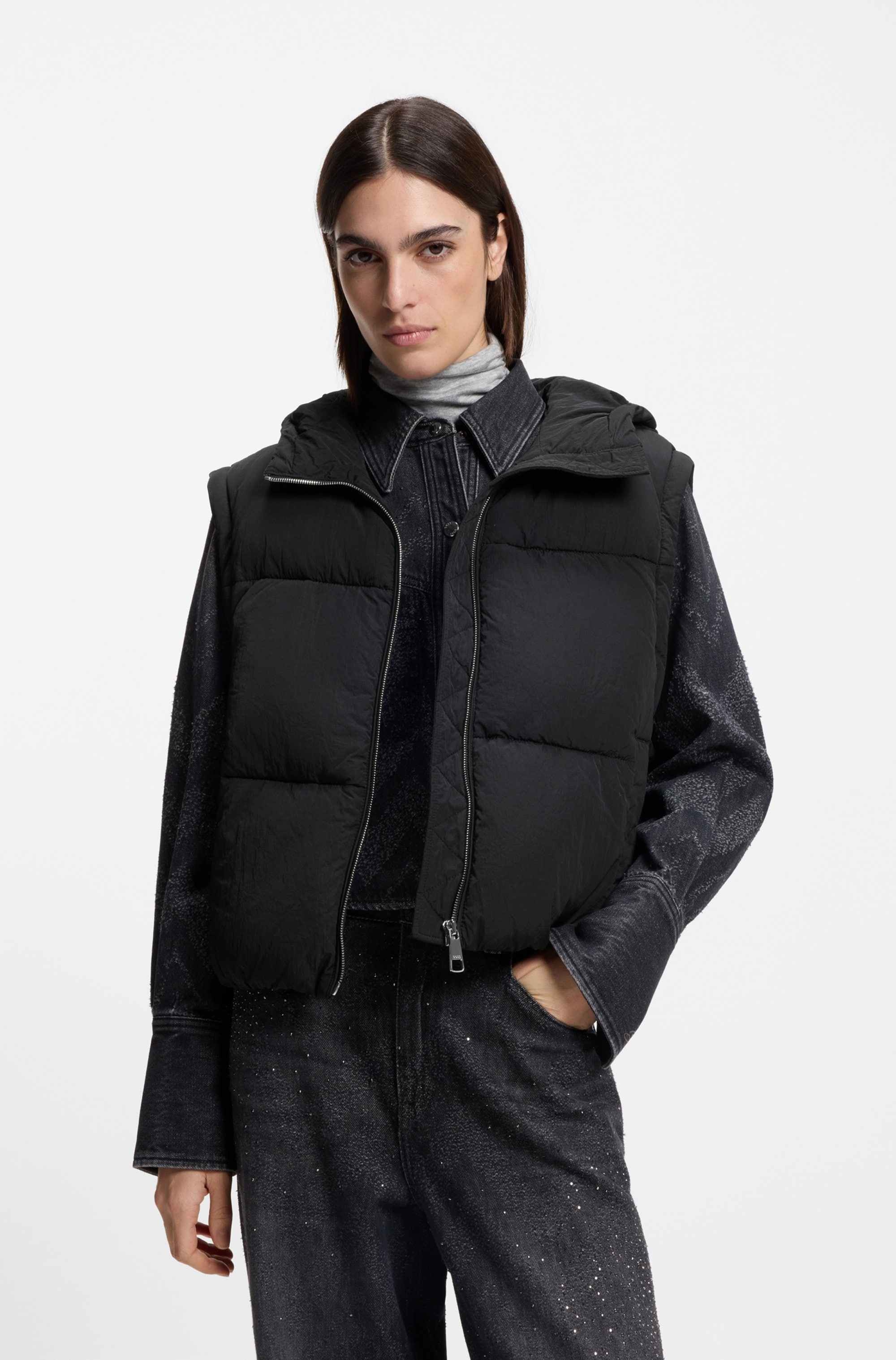 Image of BOSS ORANGE Steppjacke "Polala Premium Damenmode" 2 Stk. tlg. mit Kapuze mit abnehmbaren Ärmeln und Schal