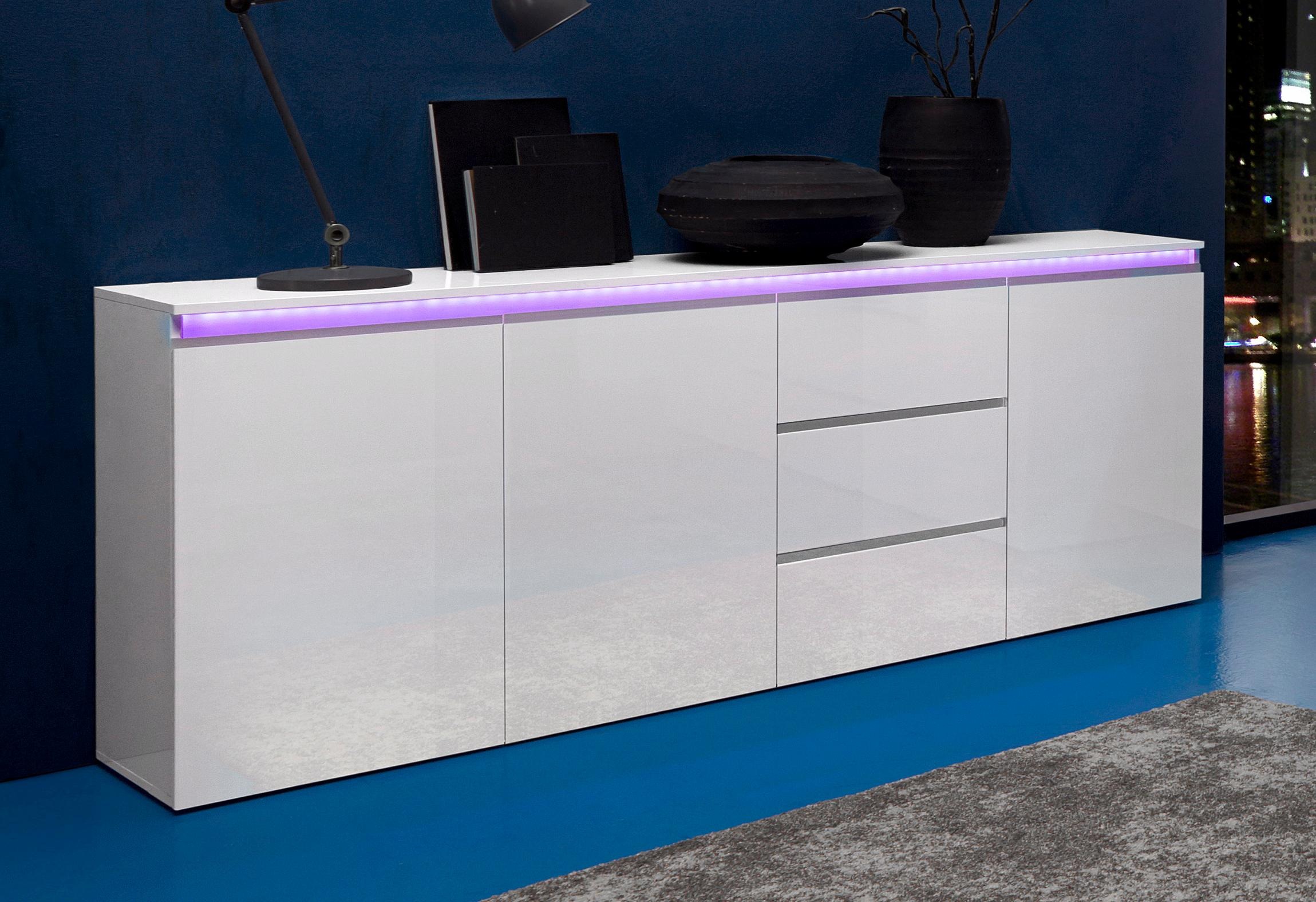 Image of Home affaire Sideboard "Magic, Kommode, Schrank, Stauraumschrank" mit 3 Türen und 3 Schubkästen Hochglanz lackiert (B/T/H) 200x40x81 cm