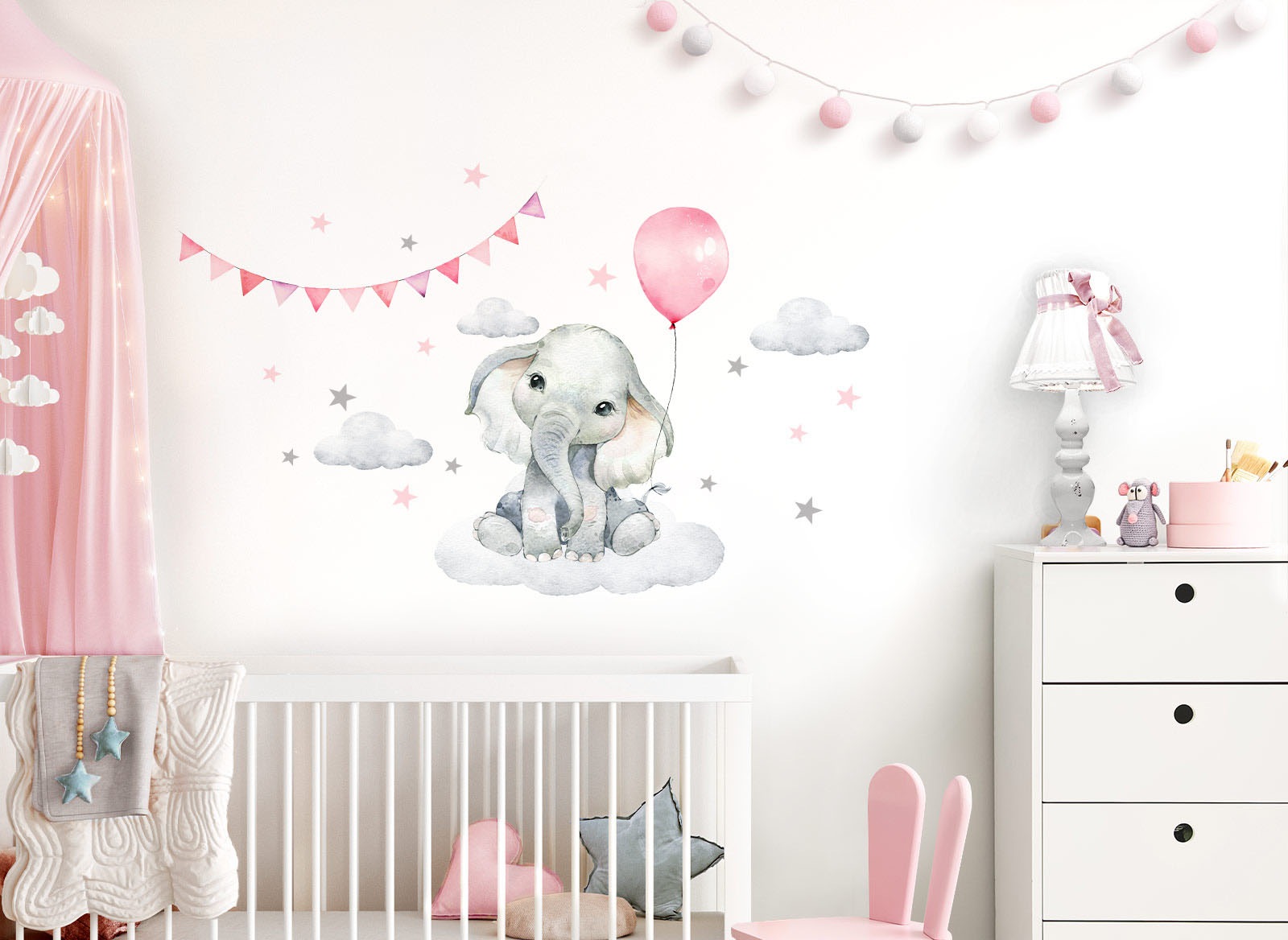 Image of little DECO Wandtattoo »Little Deco Wandtattoo Elefant mit Luftballon rosa & Sterne« bei Ackermann Versand Schweiz
